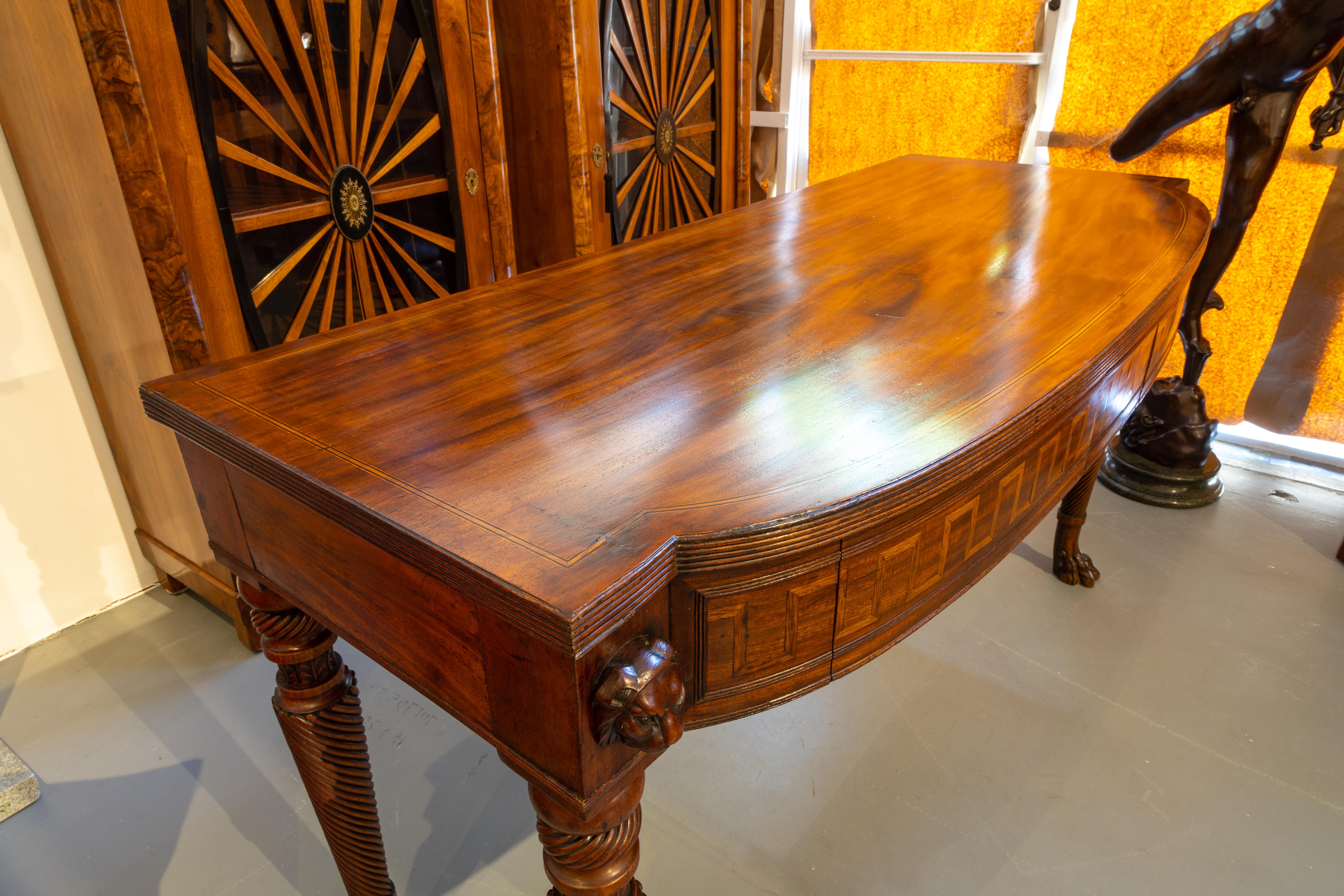 19th Century Fine Regency Period Mahogany and Satinwood Inlayed Console, Hand Carved