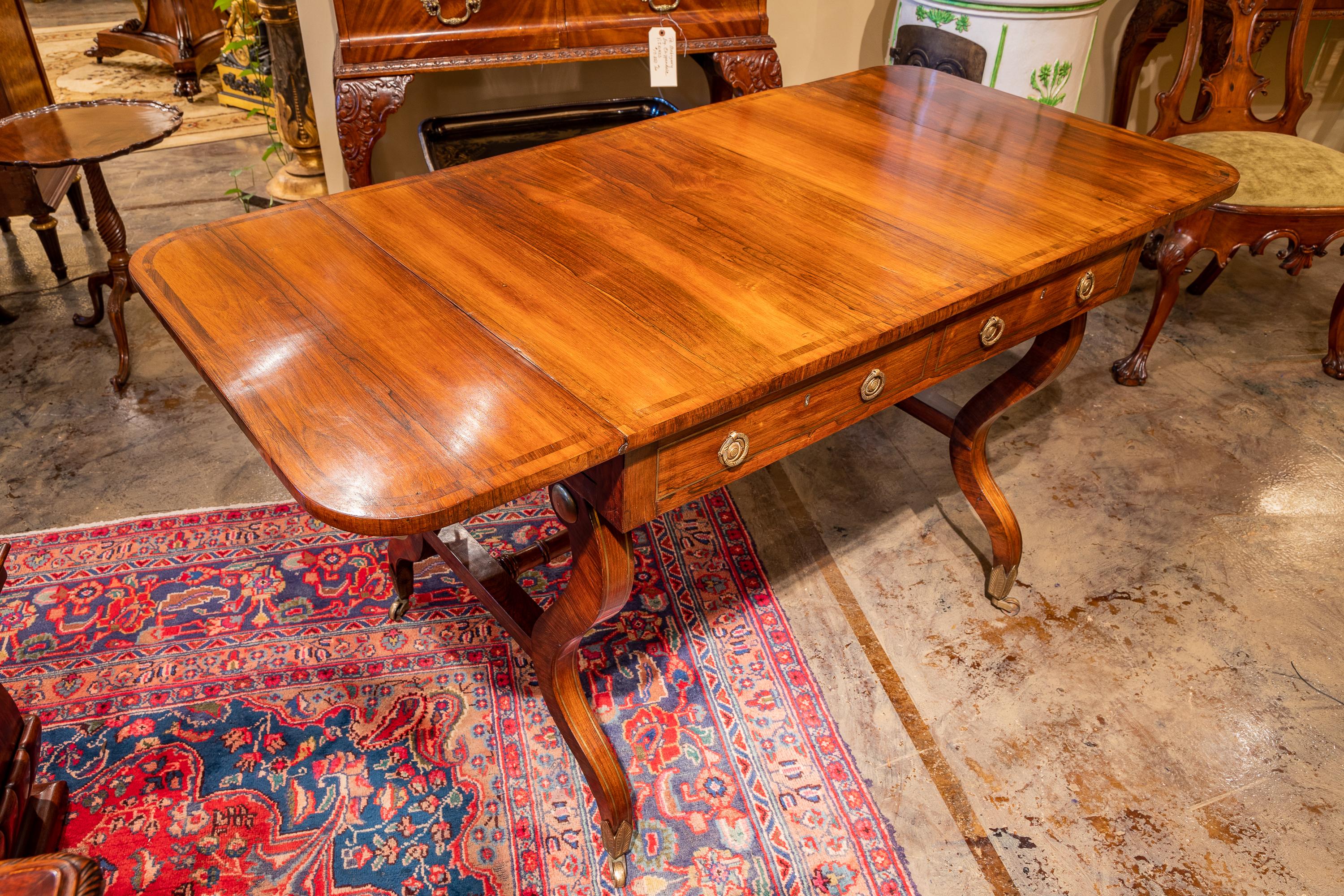 19th Century Fine Regency Rosewood Sofa Table, Beautiful Quality and Design, Brass Inlay For Sale