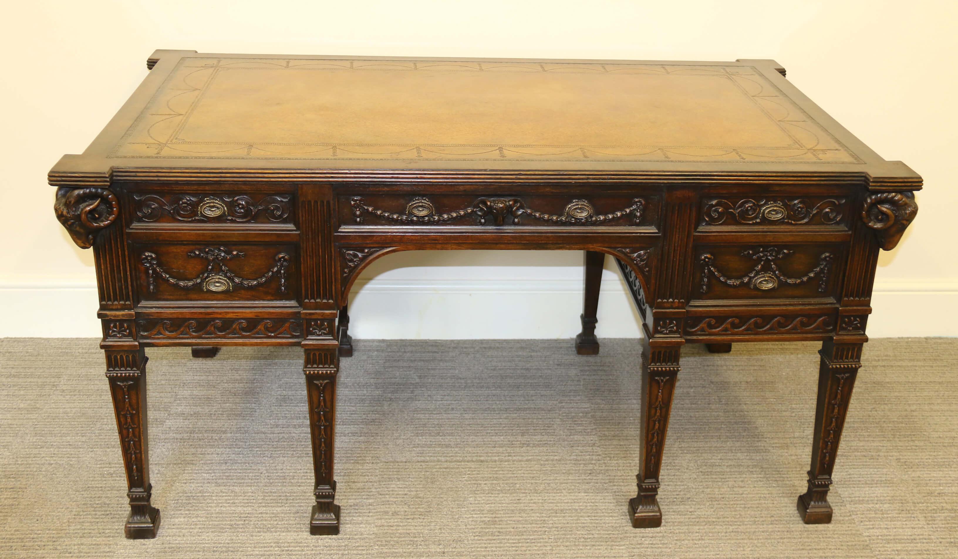 Antique English 19th C Freestanding Mahogany Writing Desk by M.Butler of Dublin For Sale 9