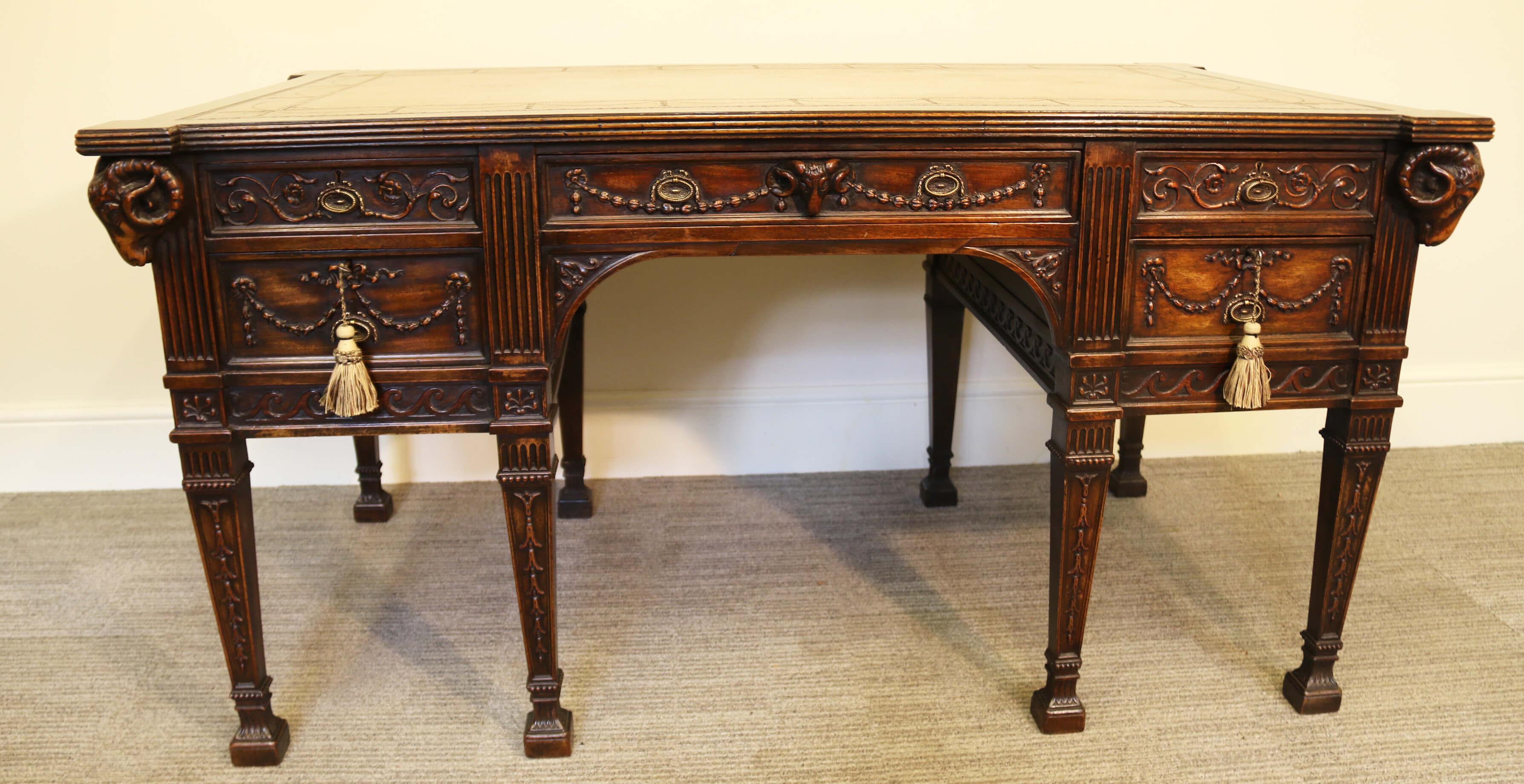 Antique English 19th C Freestanding Mahogany Writing Desk by M.Butler of Dublin For Sale 11
