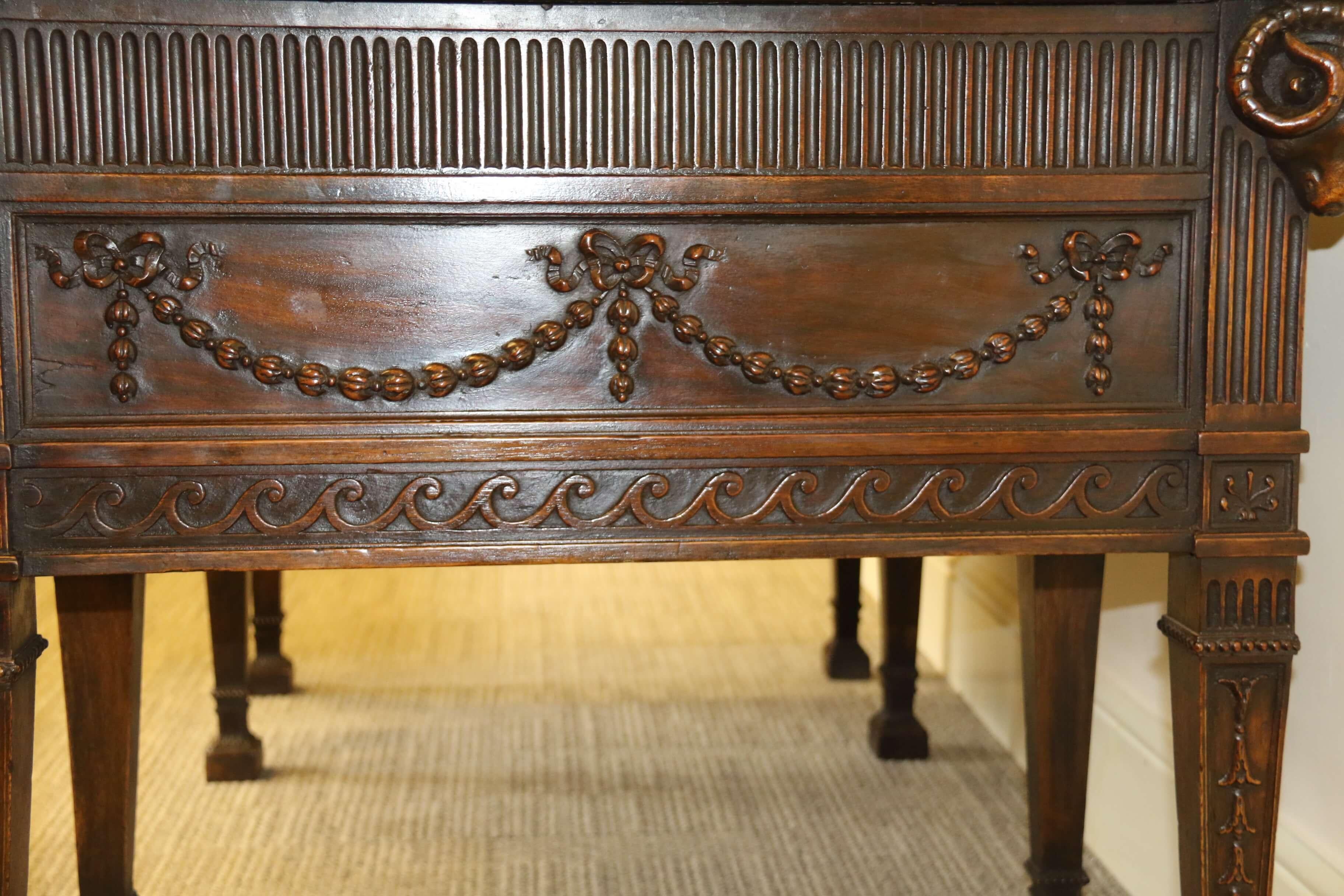 Adam Style Antique English 19th C Freestanding Mahogany Writing Desk by M.Butler of Dublin For Sale