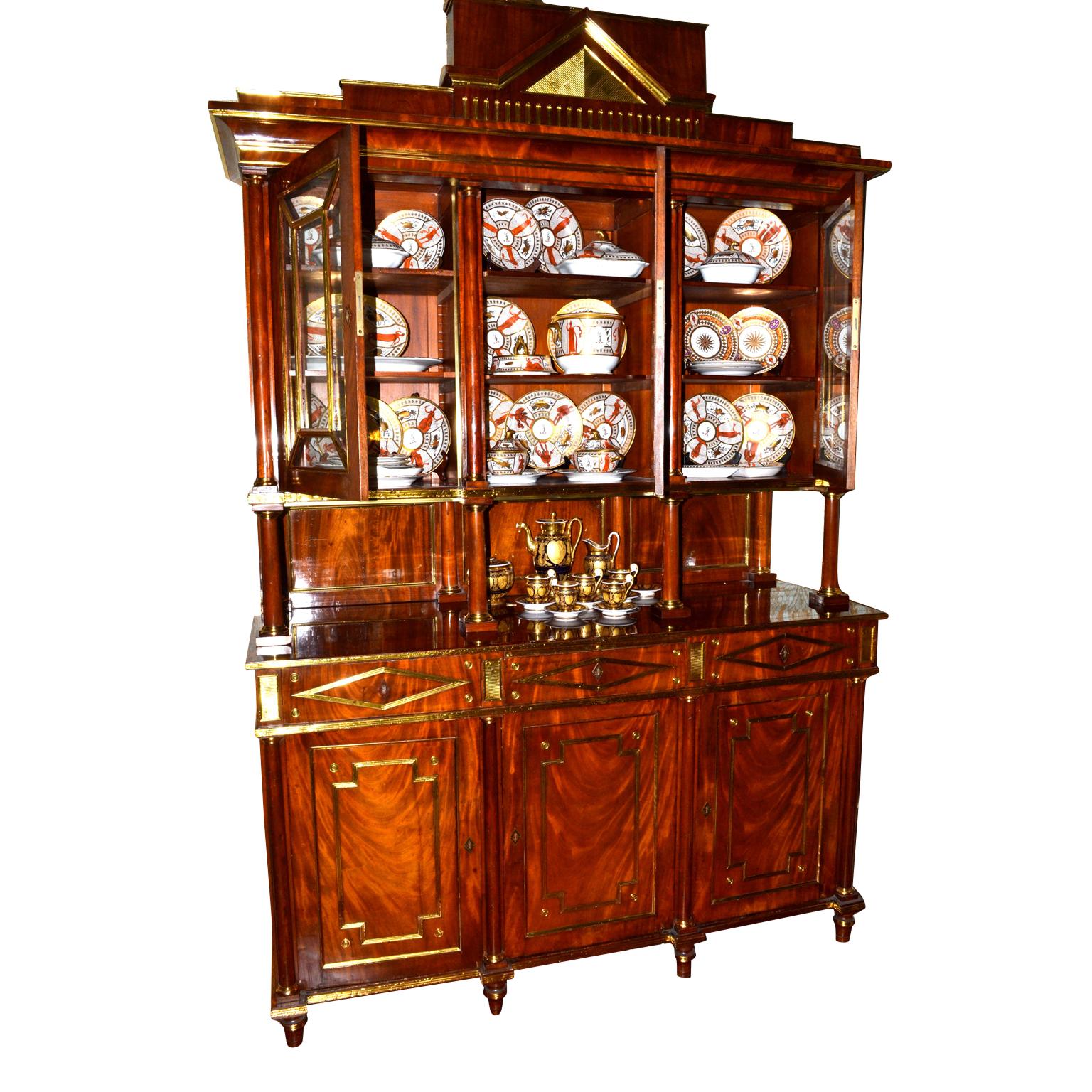 Neoclassical 18th Century Imperial Russian Gilt Bronze, Brass and Mahogany Display Cabinet For Sale