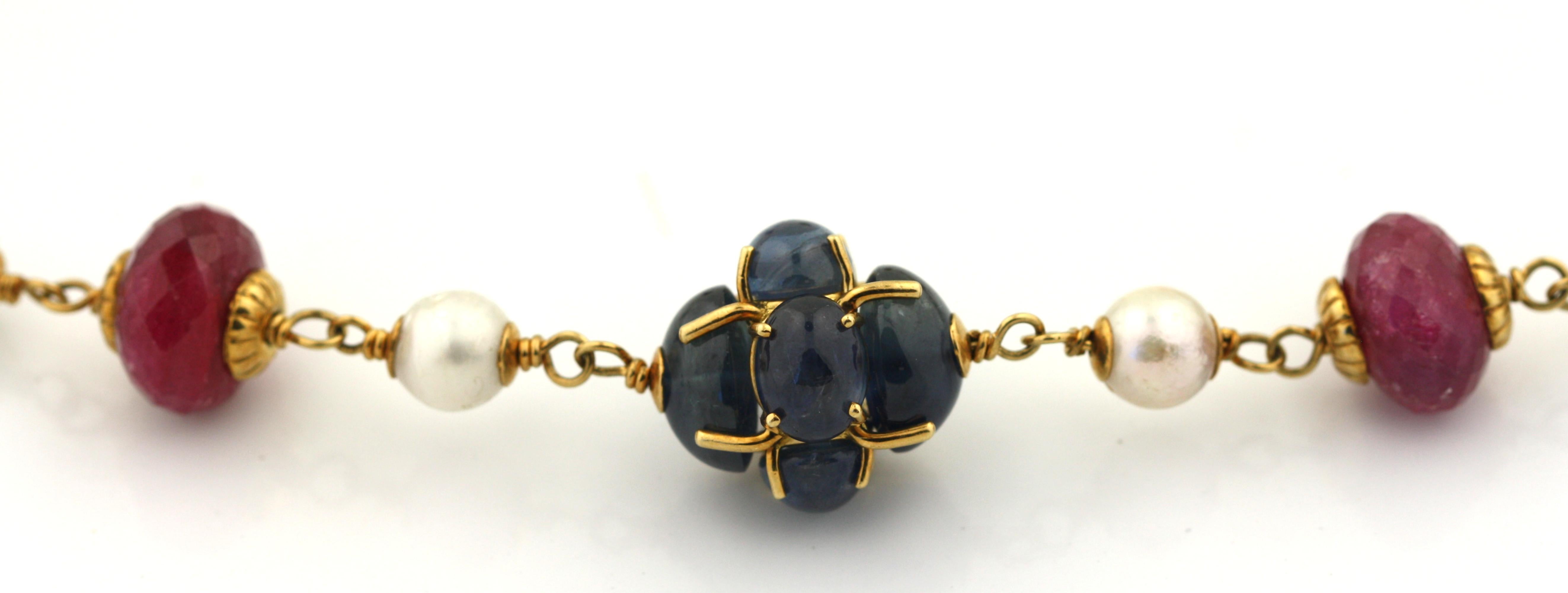 A Fine Sapphire, Ruby and Pearl Necklace In Good Condition For Sale In Palm Beach, FL