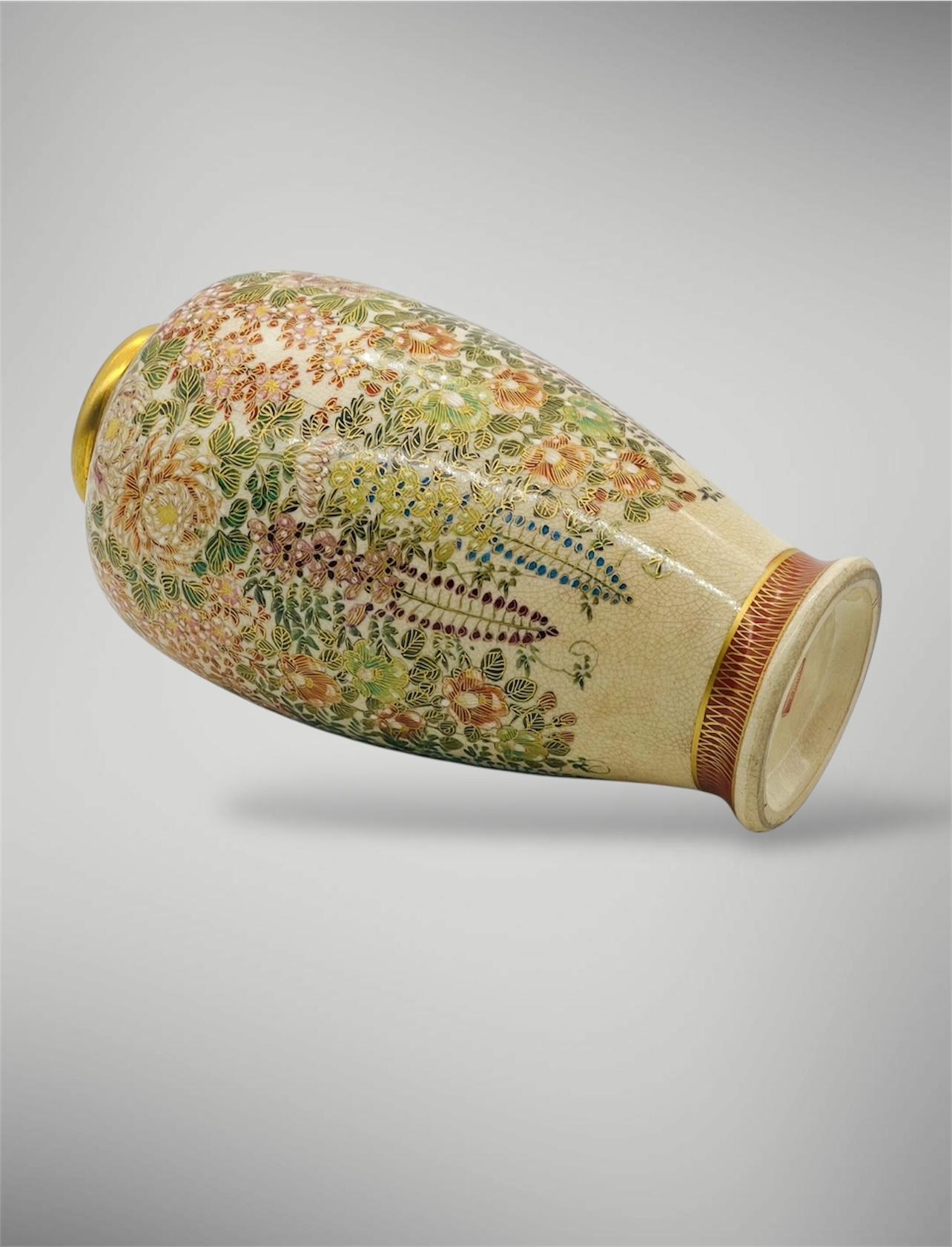 Hand-Painted A Fine Satsuma Millefleurs Vase Taishō Period signed Nakazawa