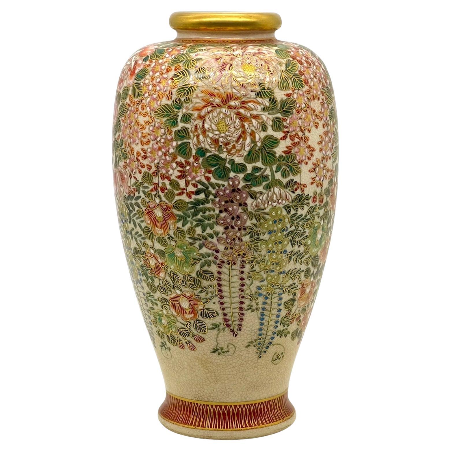 A Fine Satsuma Millefleurs Vase Taishō Period signed Nakazawa