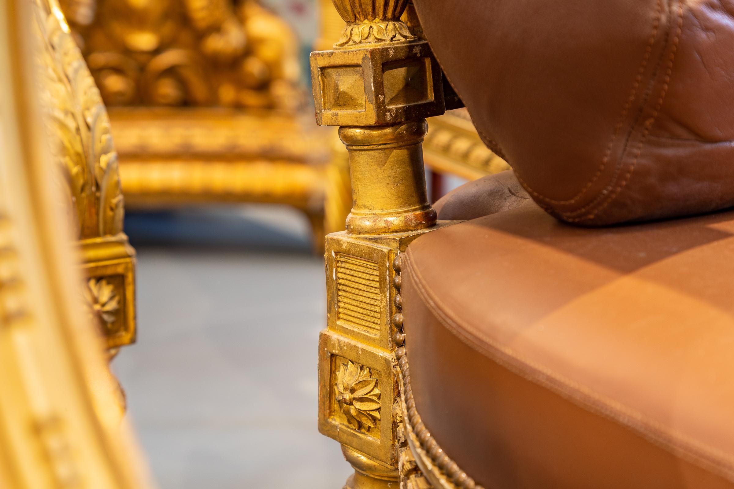 Fine Set of 19th Century Carved Gilt Louis XVI Armchairs  For Sale 5