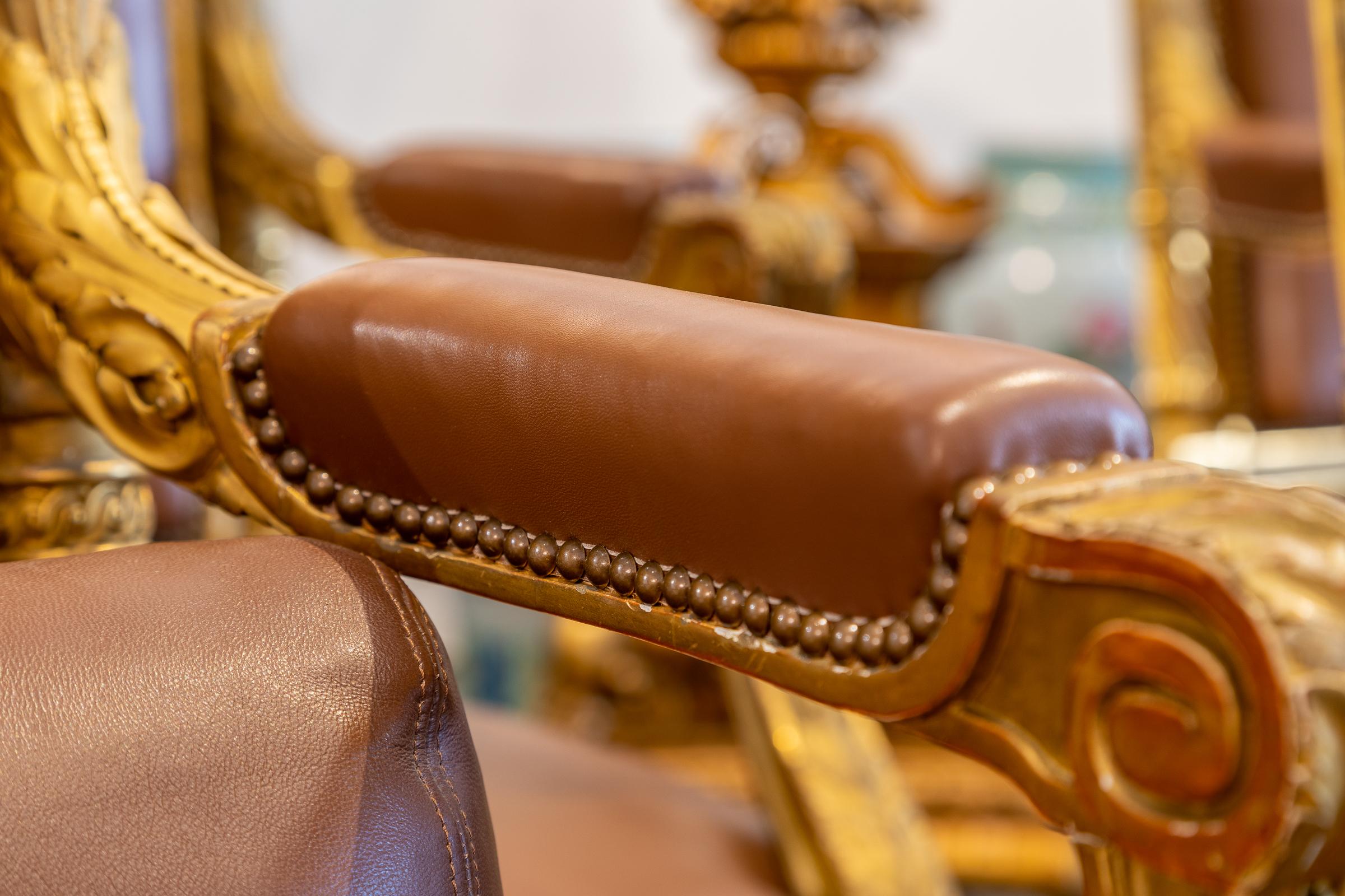 Hand-Carved Fine Set of 19th Century Carved Gilt Louis XVI Armchairs  For Sale