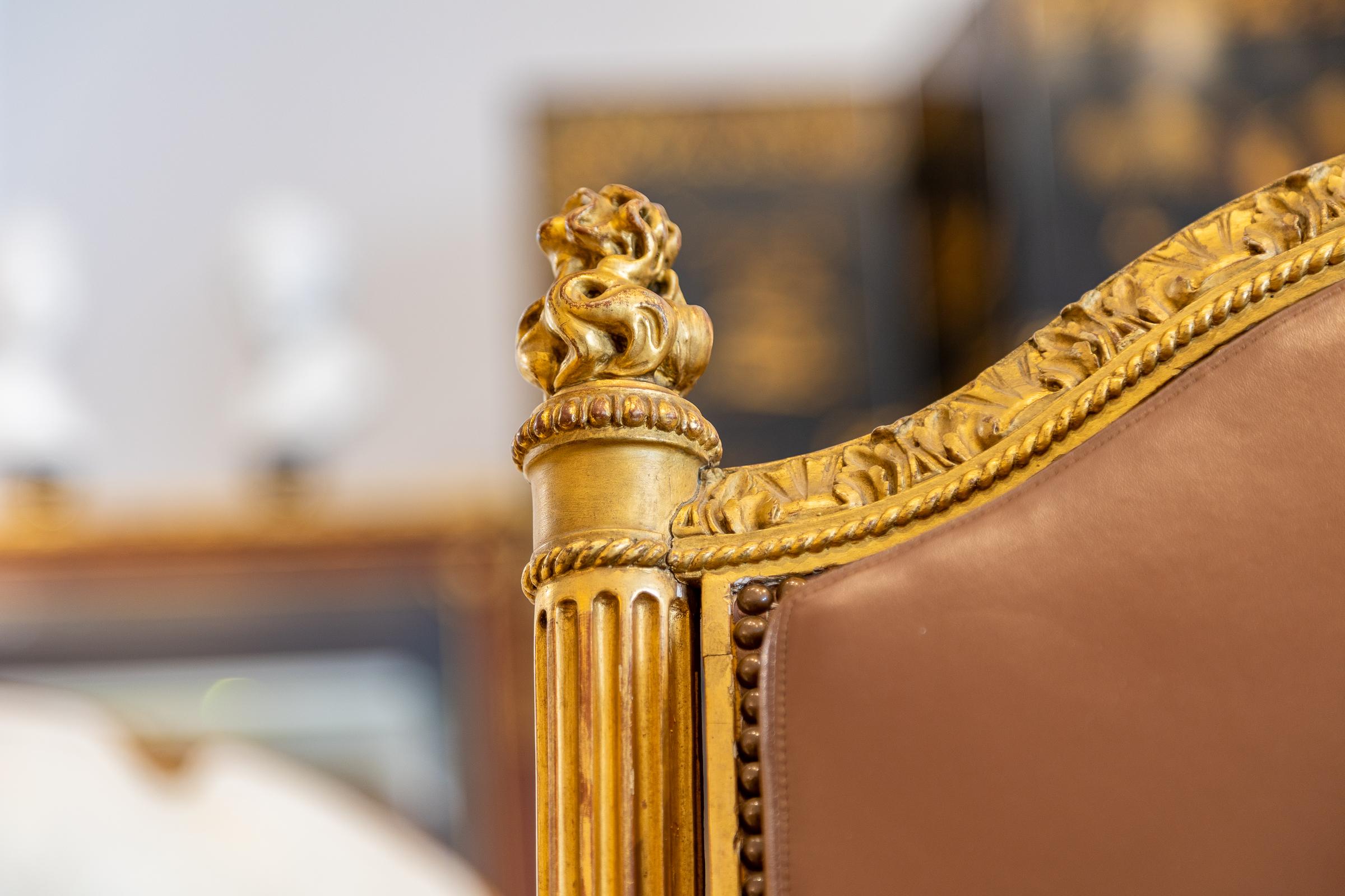 Fine Set of 19th Century Carved Gilt Louis XVI Armchairs  In Good Condition For Sale In Dallas, TX