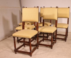 Fine Set of 6 Chairs in walnut Louis XIII style