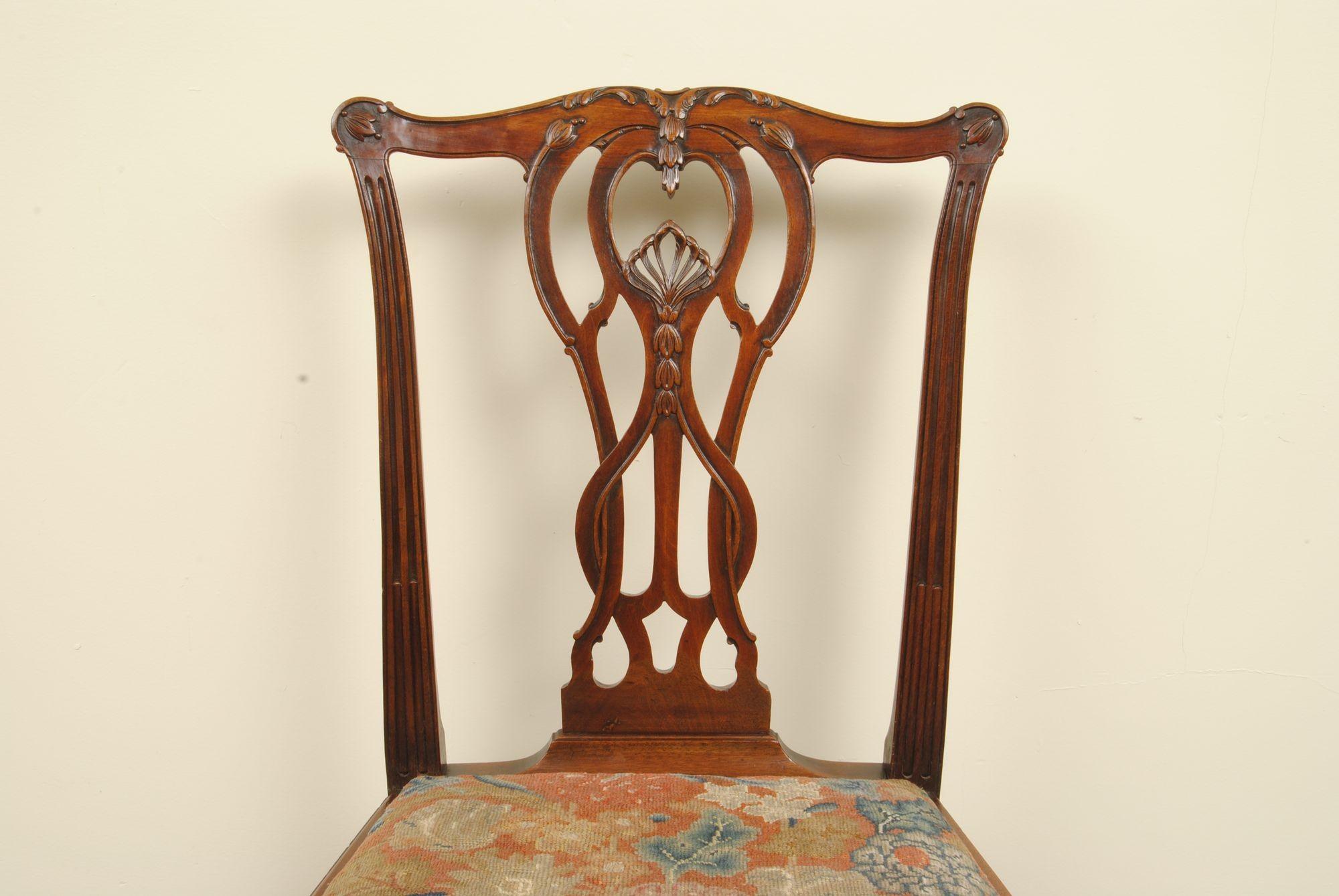 Carved Fine Set of 8 Chippendale Period Chairs For Sale