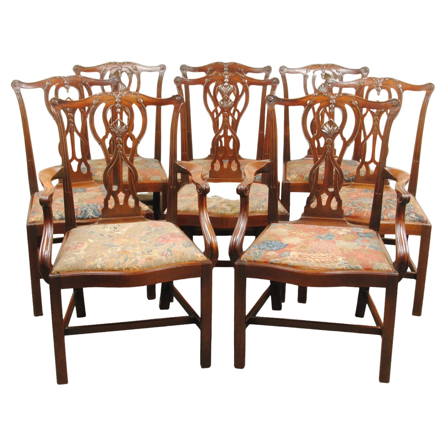 Fine Set of 8 Chippendale Period Chairs For Sale