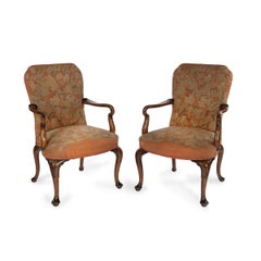 A Fine Set of Four George II Style Walnut Armchairs with Original Needlework