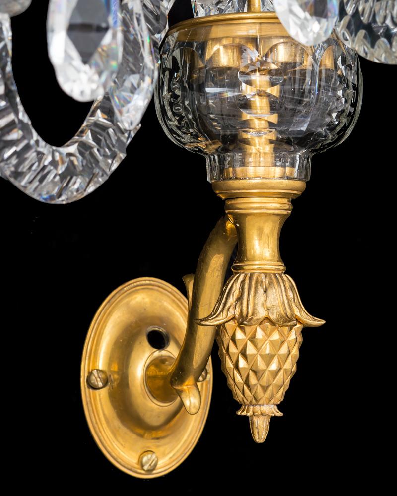 Late 18th Century Fine Set of Four George III Ormolu Mounted and Cut Glass Wall Lights For Sale