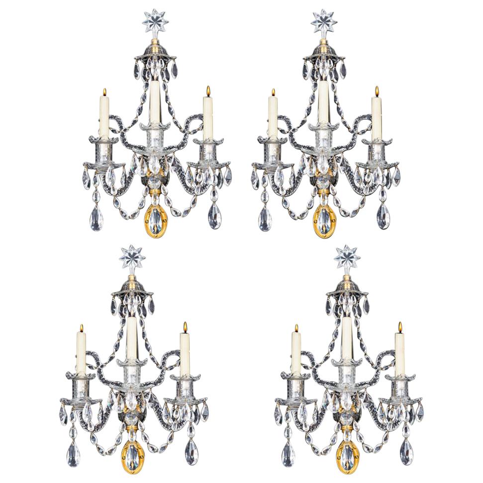 Fine Set of Four George III Ormolu Mounted and Cut Glass Wall Lights For Sale