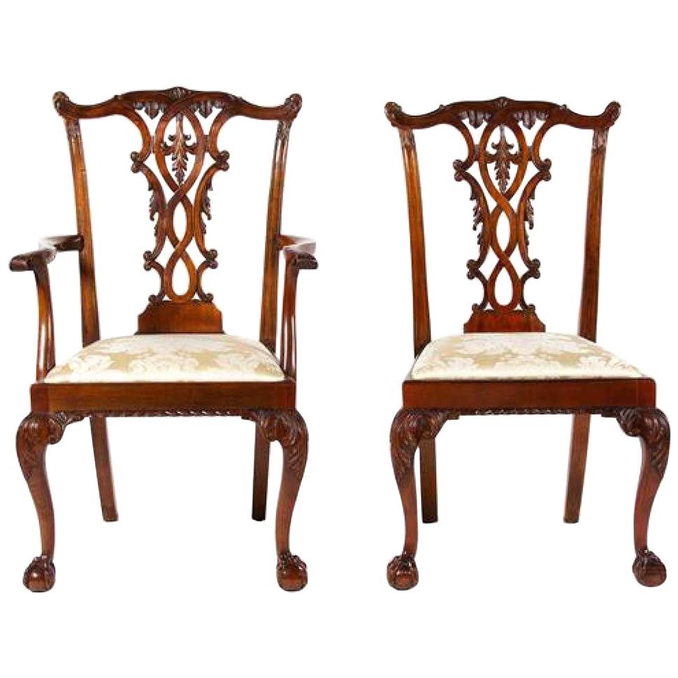 Fine Set of George III Style Chairs in Carved Mahogany