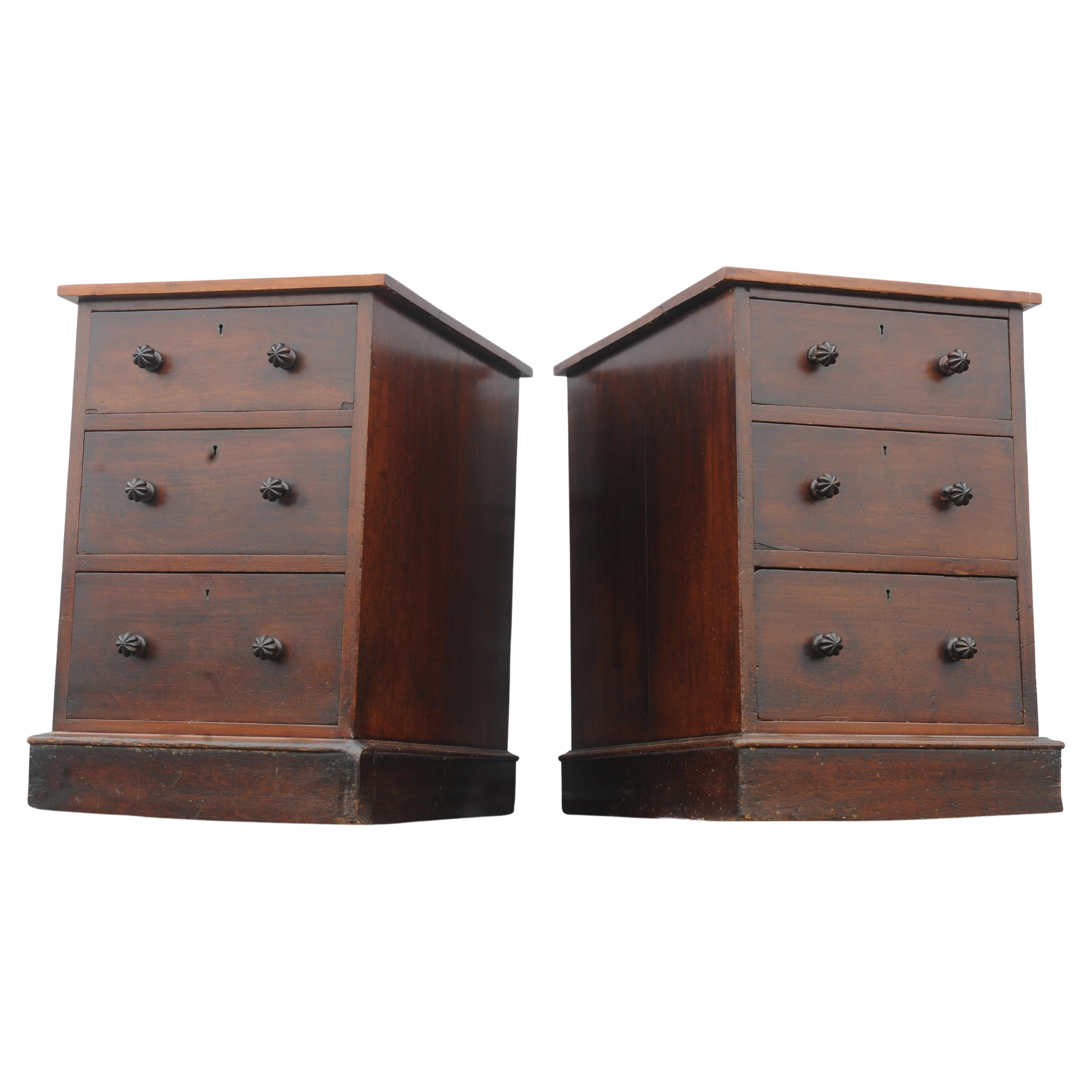 A Fine and Rare Set of Late George III Three Drawer Mahogany Nightstands Stamped 