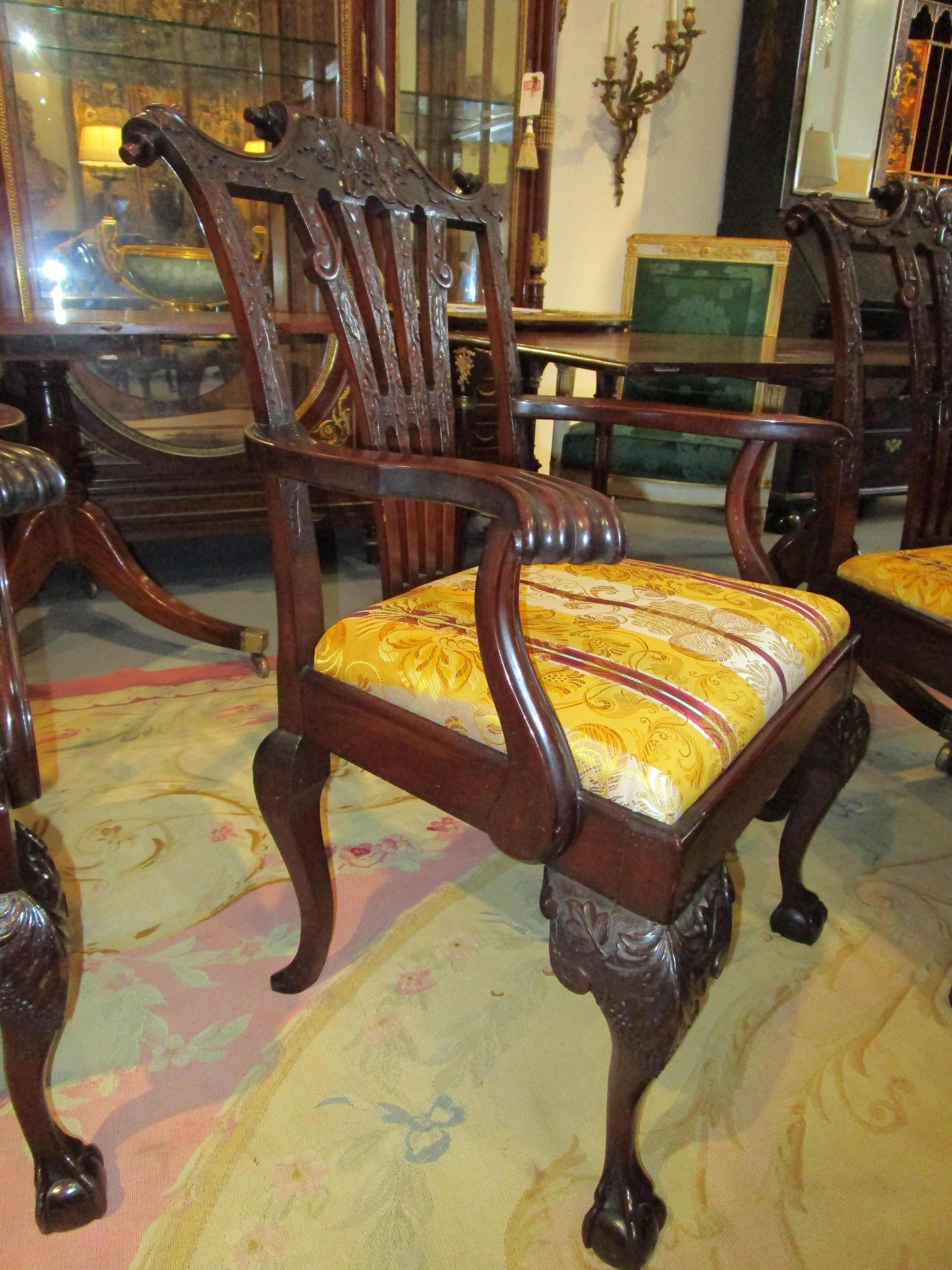 Fine Set of Important 12 19th Century English Chippendale Mahogany Dining Chairs For Sale 6