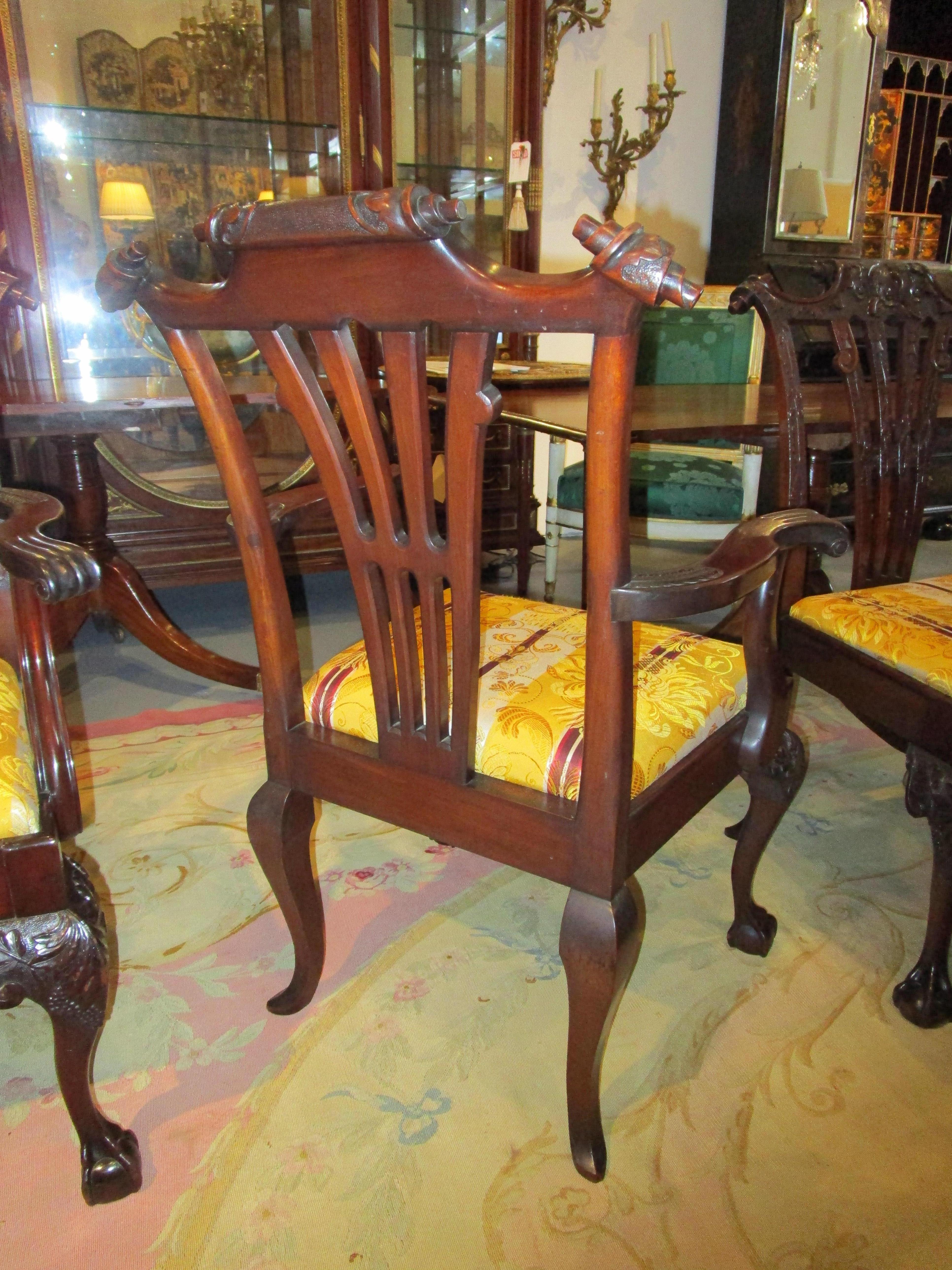 Fine Set of Important 12 19th Century English Chippendale Mahogany Dining Chairs For Sale 9