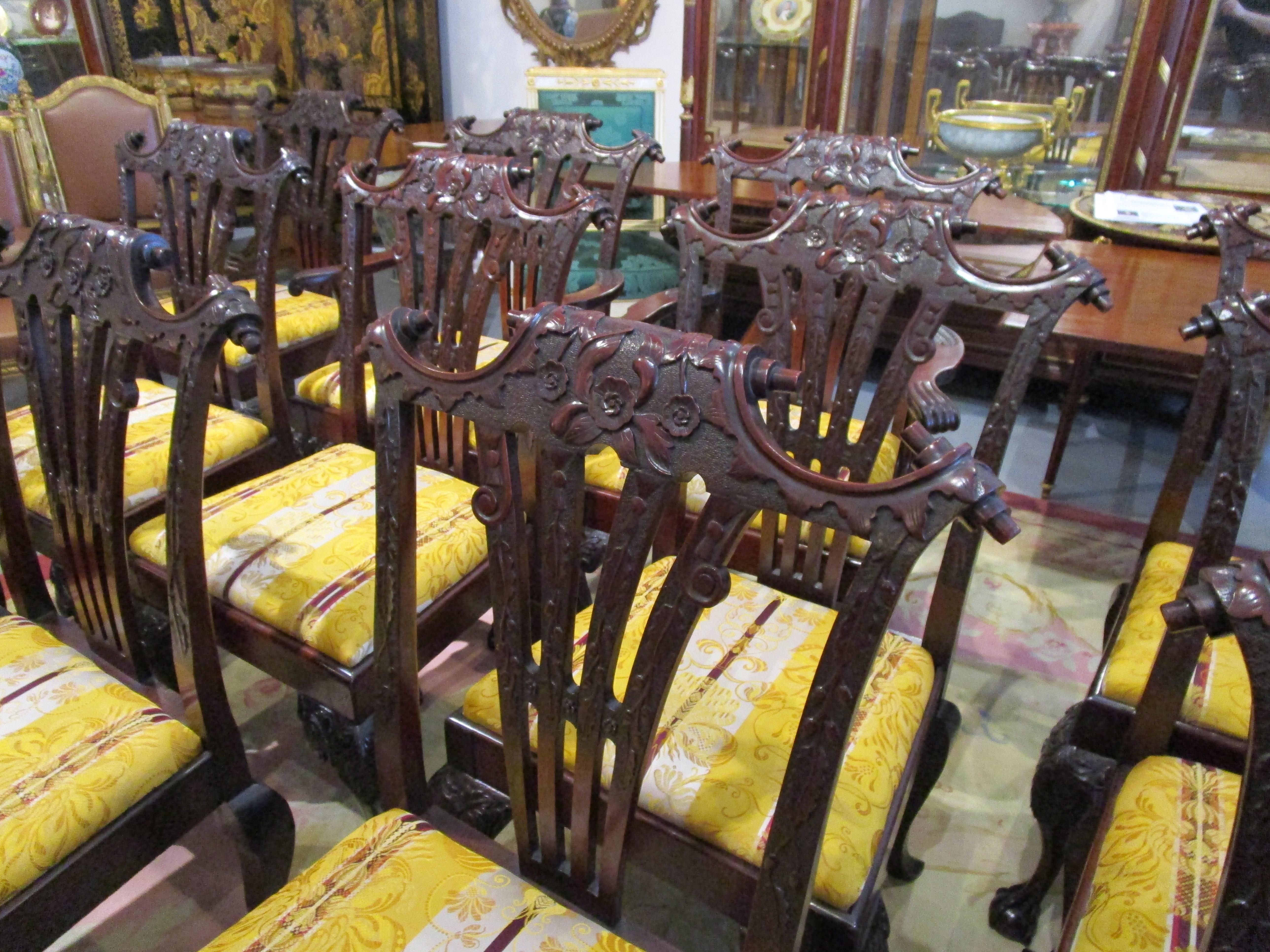 Fine Set of Important 12 19th Century English Chippendale Mahogany Dining Chairs For Sale 1
