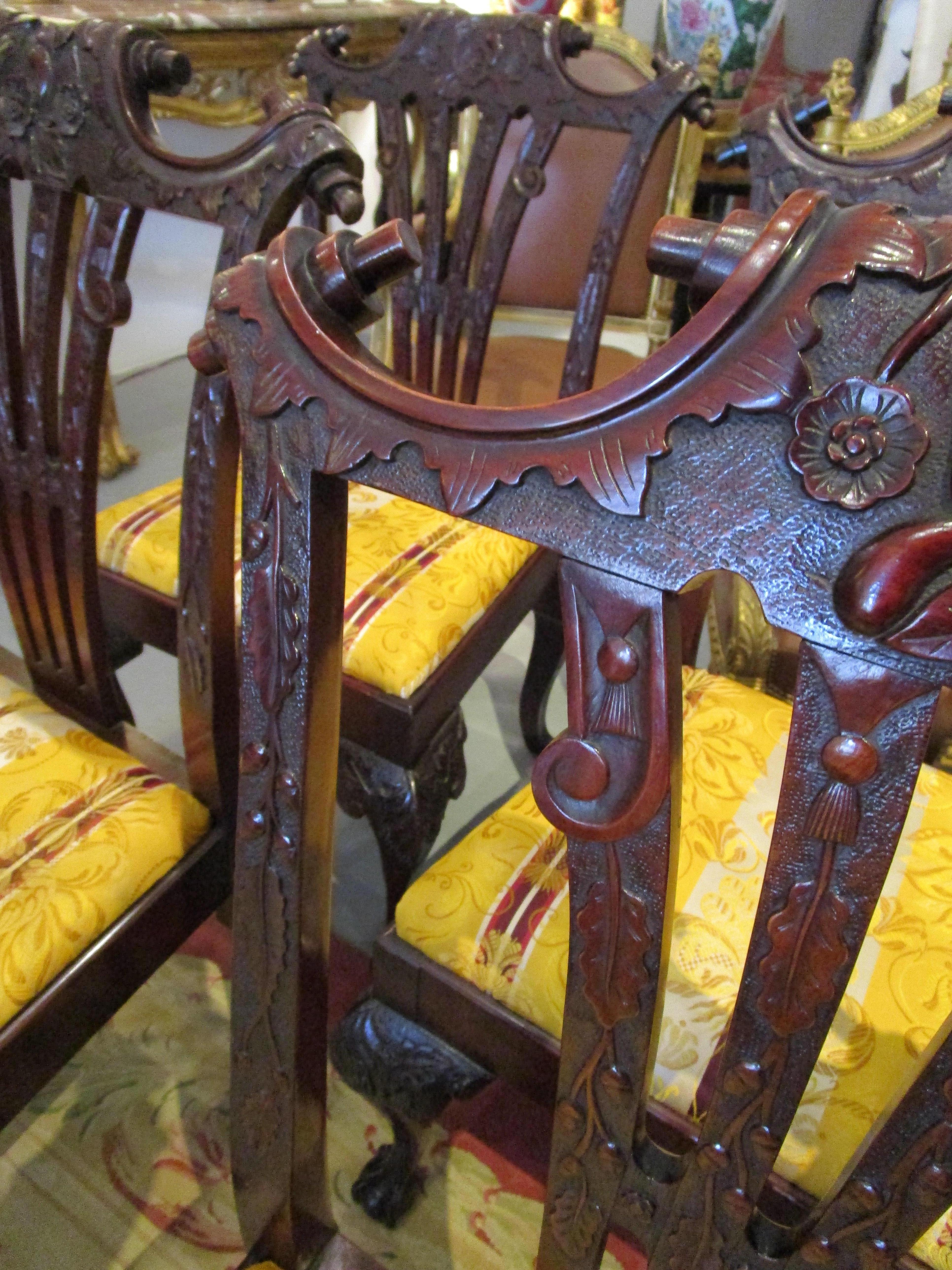 Fine Set of Important 12 19th Century English Chippendale Mahogany Dining Chairs For Sale 3