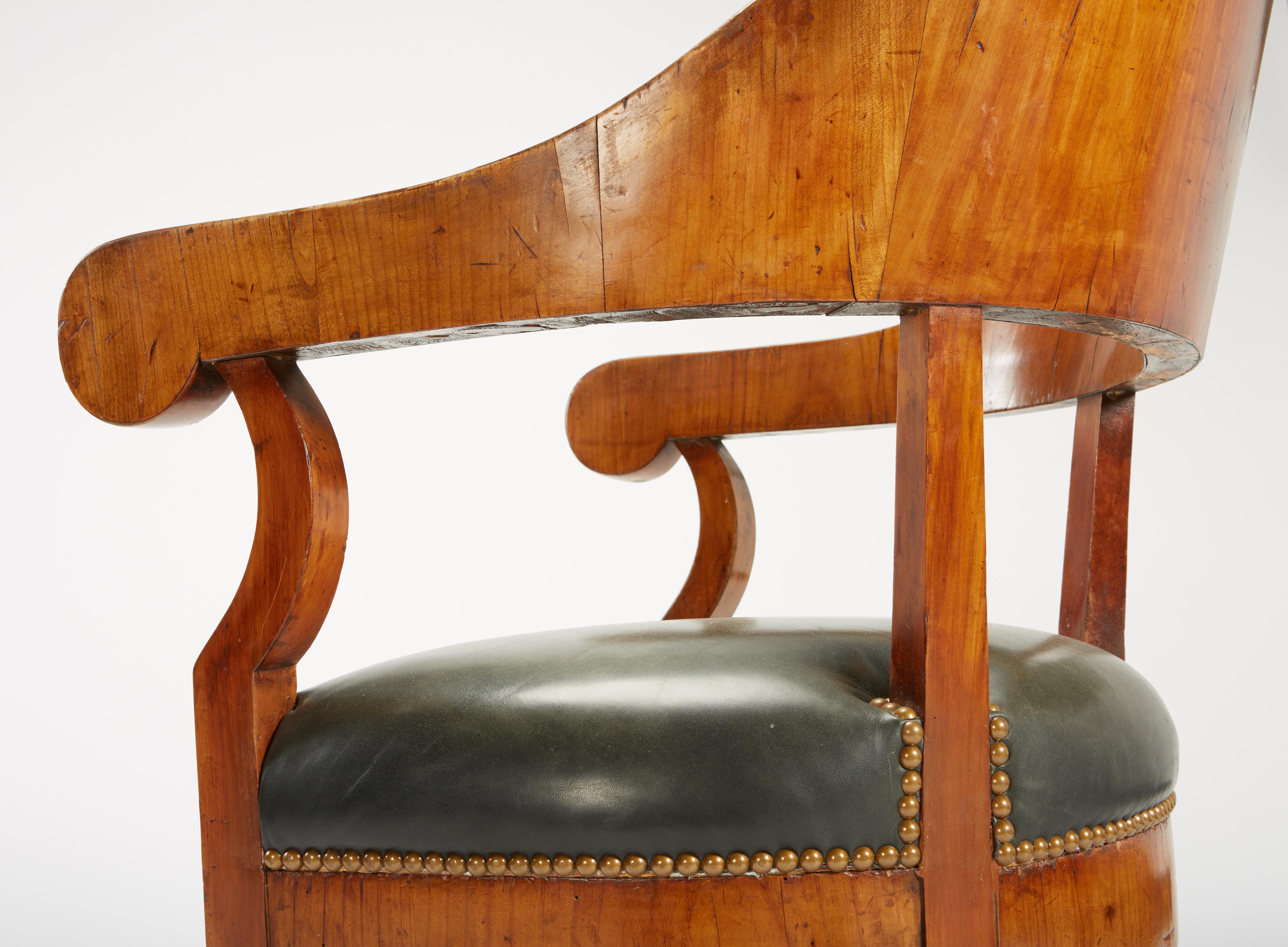 Fine Set of Six Austro-Hungarian Biedermeier Fruitwood Chairs with Leather Seats 5