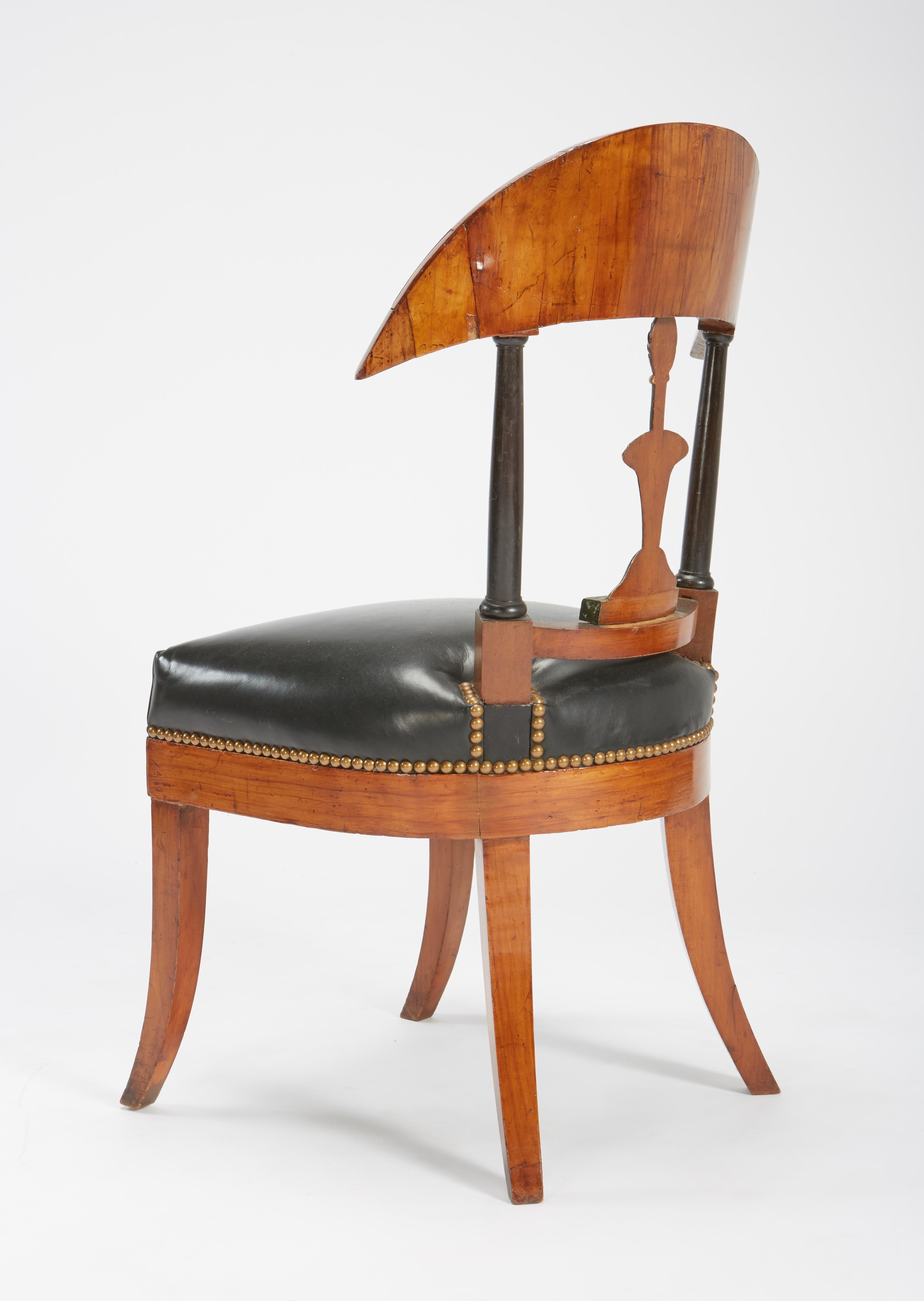Mid-19th Century Fine Set of Six Austro-Hungarian Biedermeier Fruitwood Chairs with Leather Seats