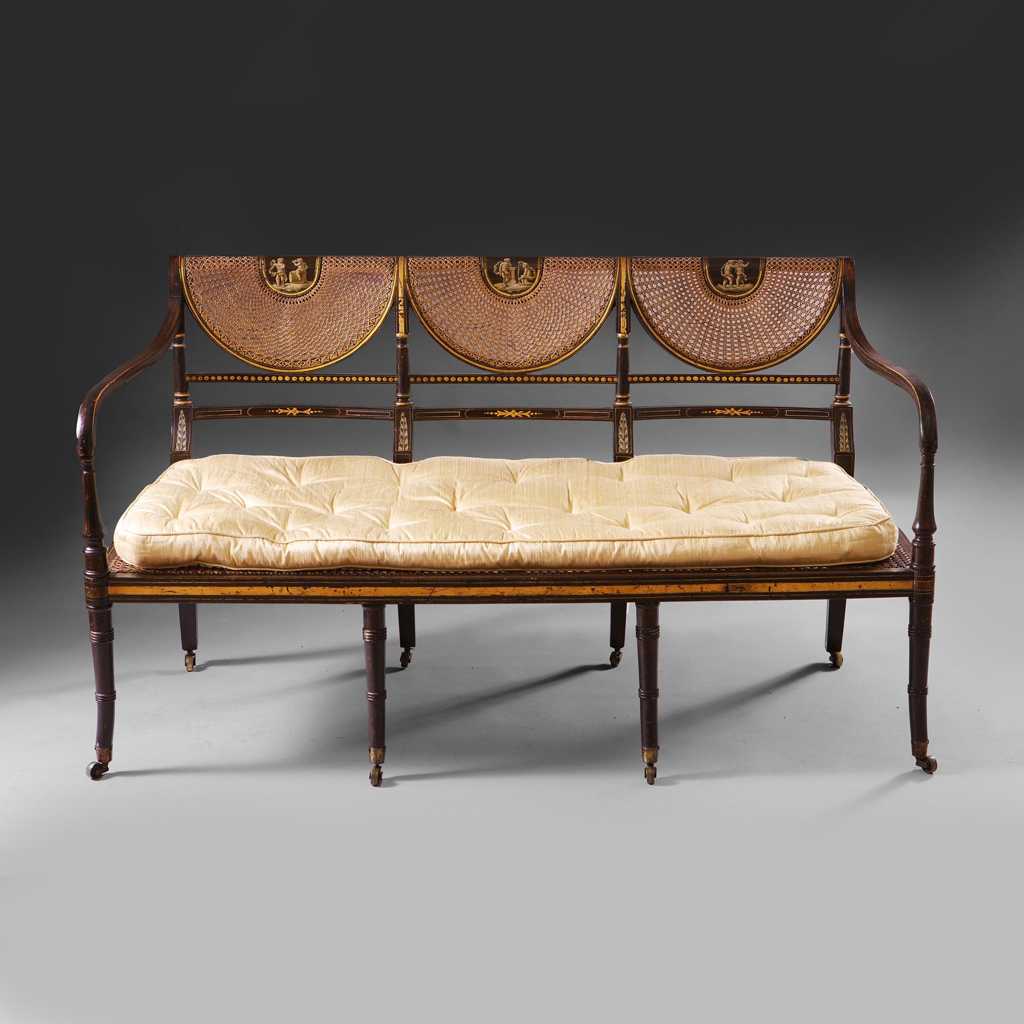 Regency A Fine Simulated Rosewood and Gilt Decorated George III Sheraton Period Settee For Sale