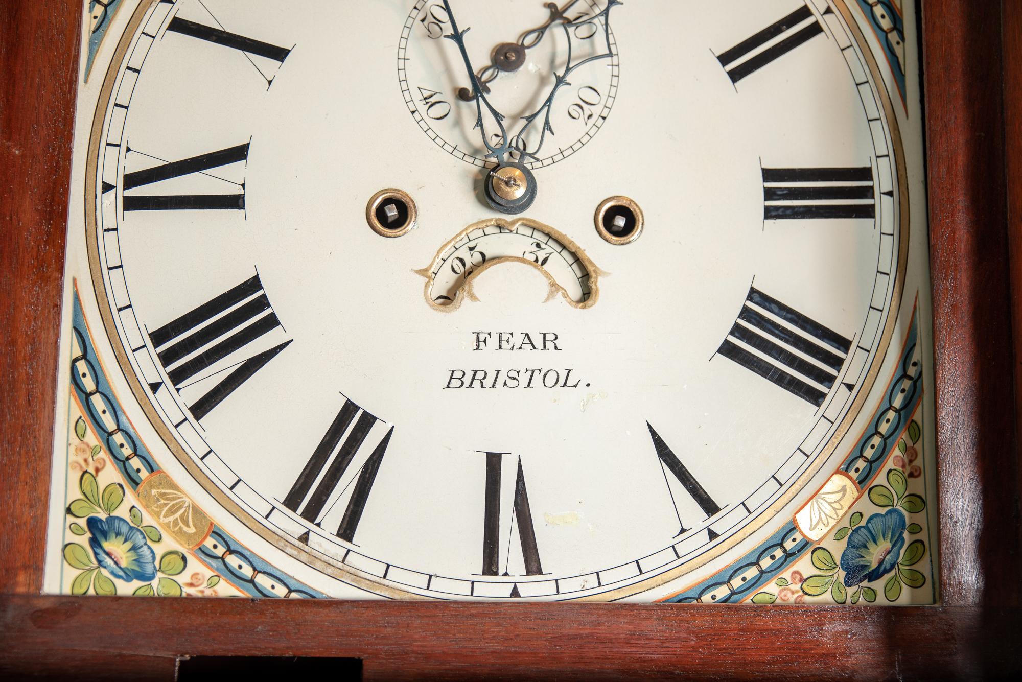 English Fine Small Mahogany Moon Phase Clock by Fear of Bristol, circa 1830