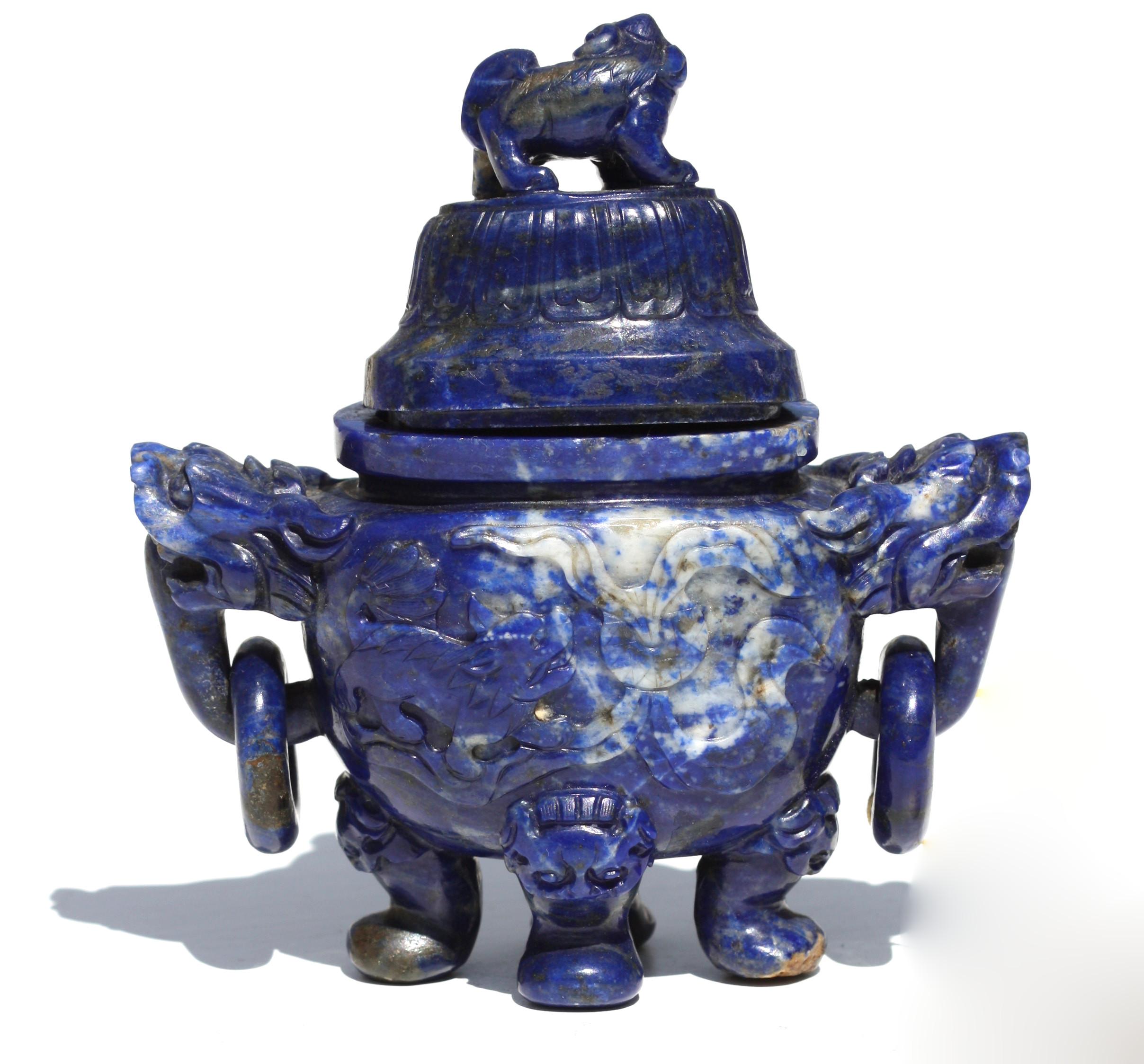 Fine Sodalite Burner and Cover, 20th Century In Good Condition For Sale In West Palm Beach, FL