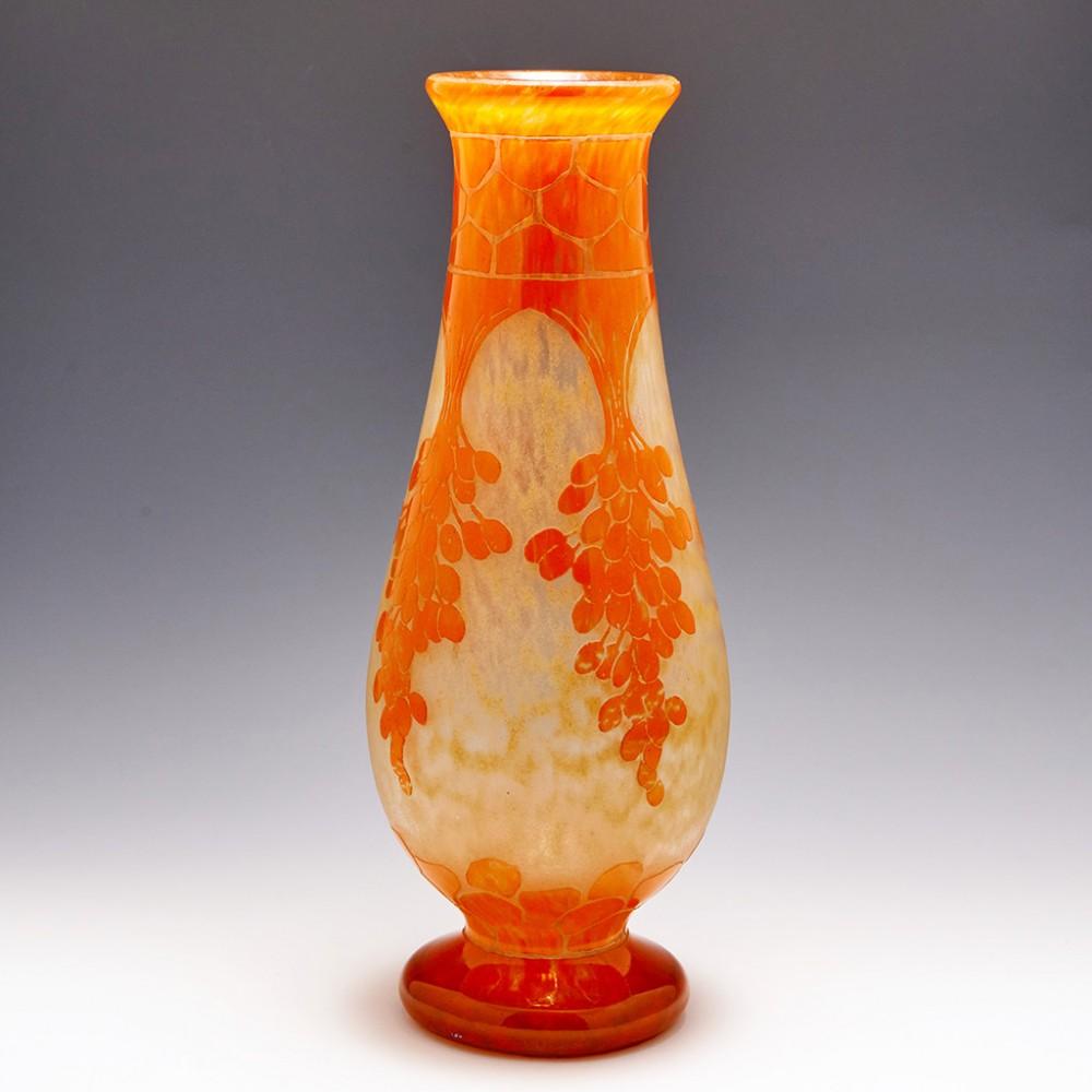 Art Deco Fine Tall Early Schneider Glass Vase, 1918-21 For Sale