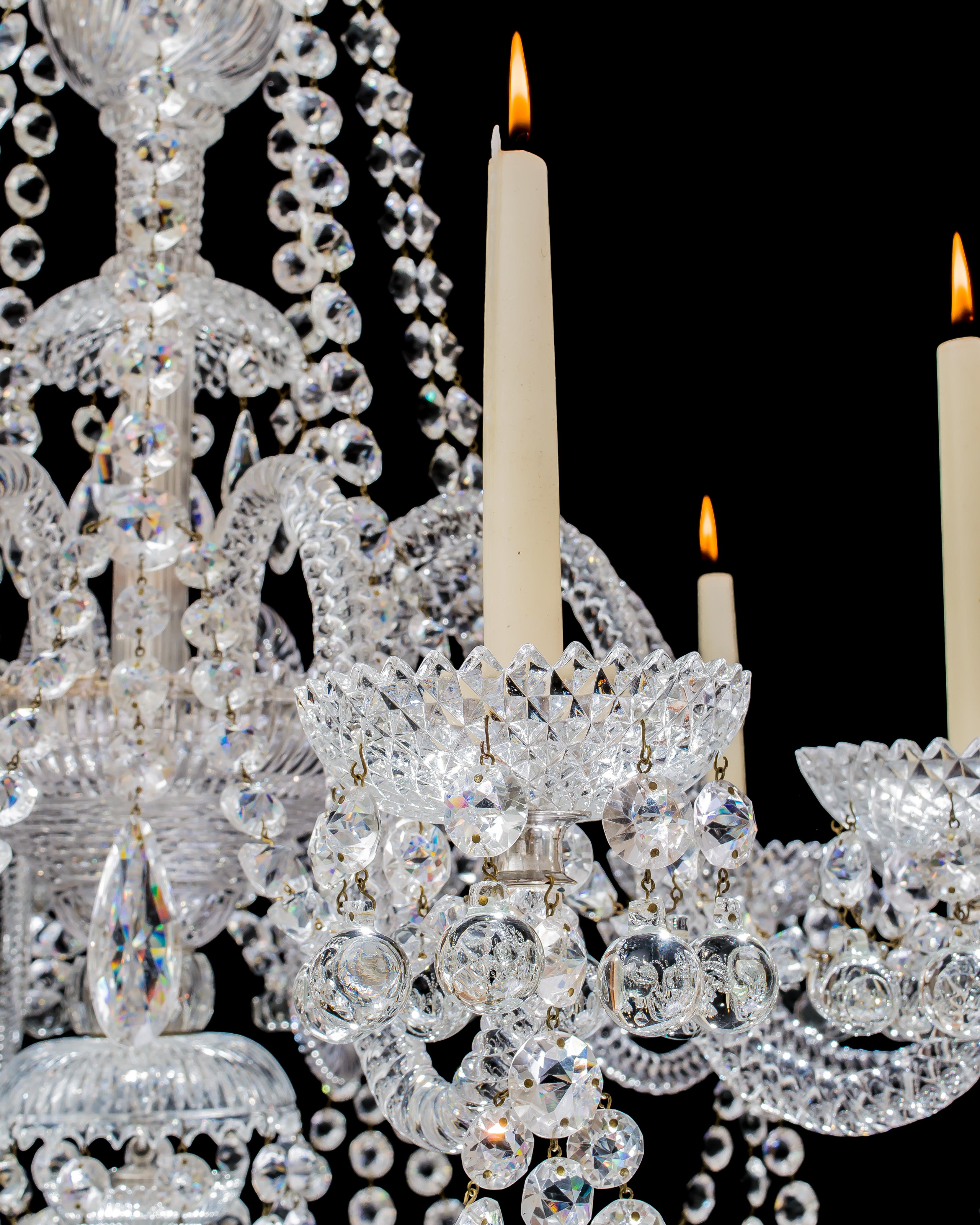 English Fine Ten-Light Cut Glass Antique Chandelier by Perry & Co