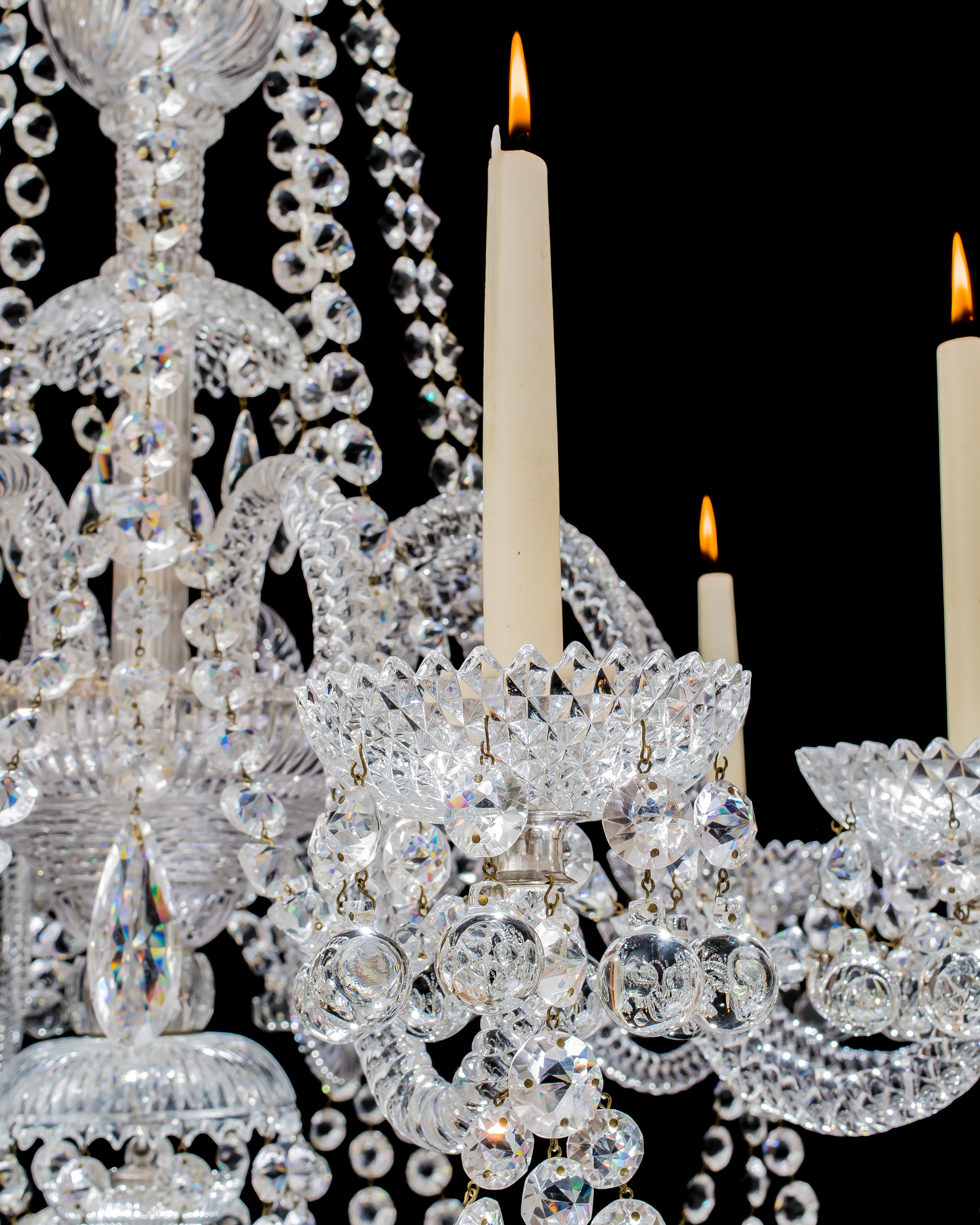 English Fine Ten-Light Cut Glass Antique Chandelier by Perry & Co For Sale