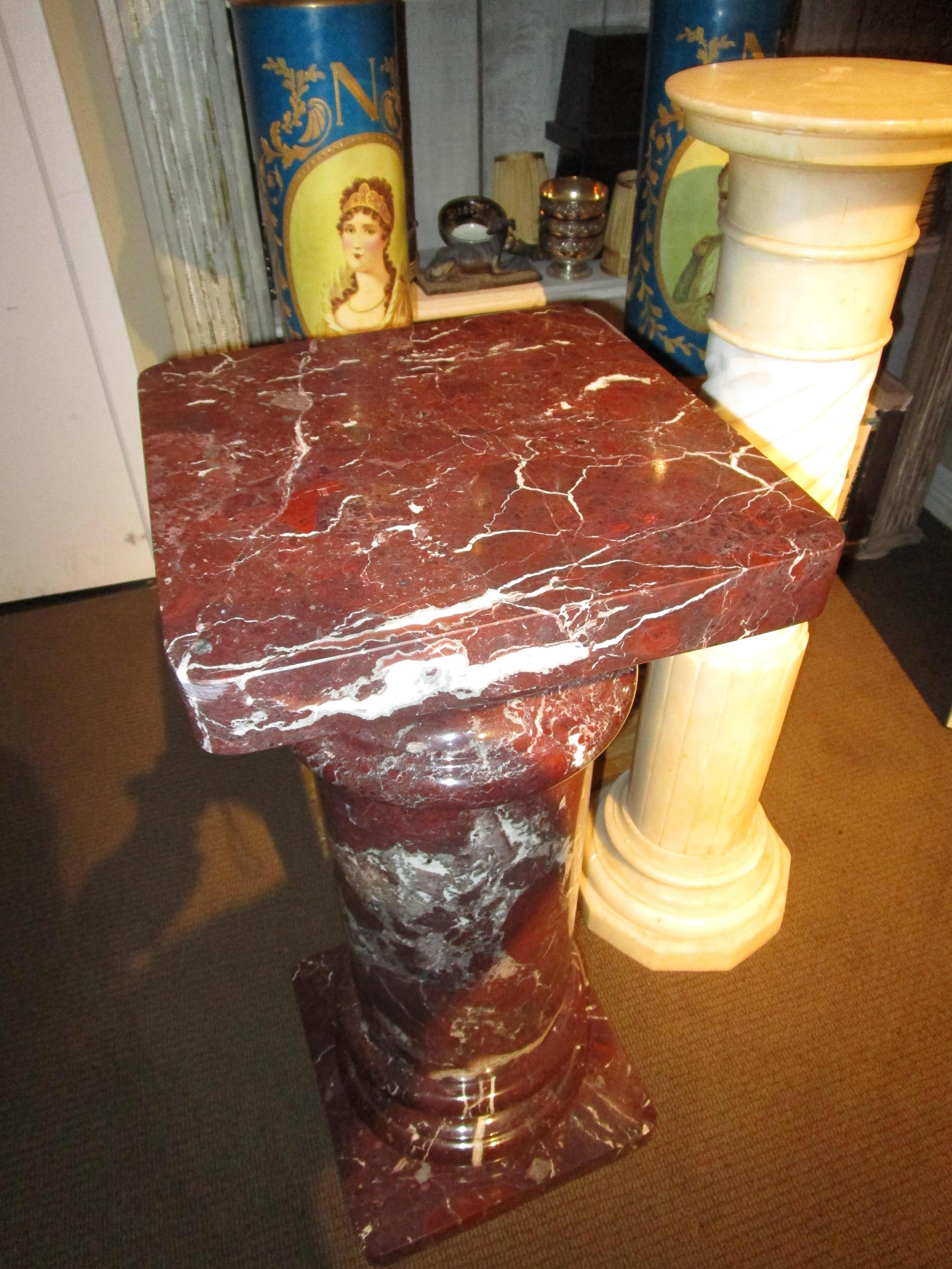 A fine 19th century Rouge hand carved solid and stout marble pedestal . Excellent condition