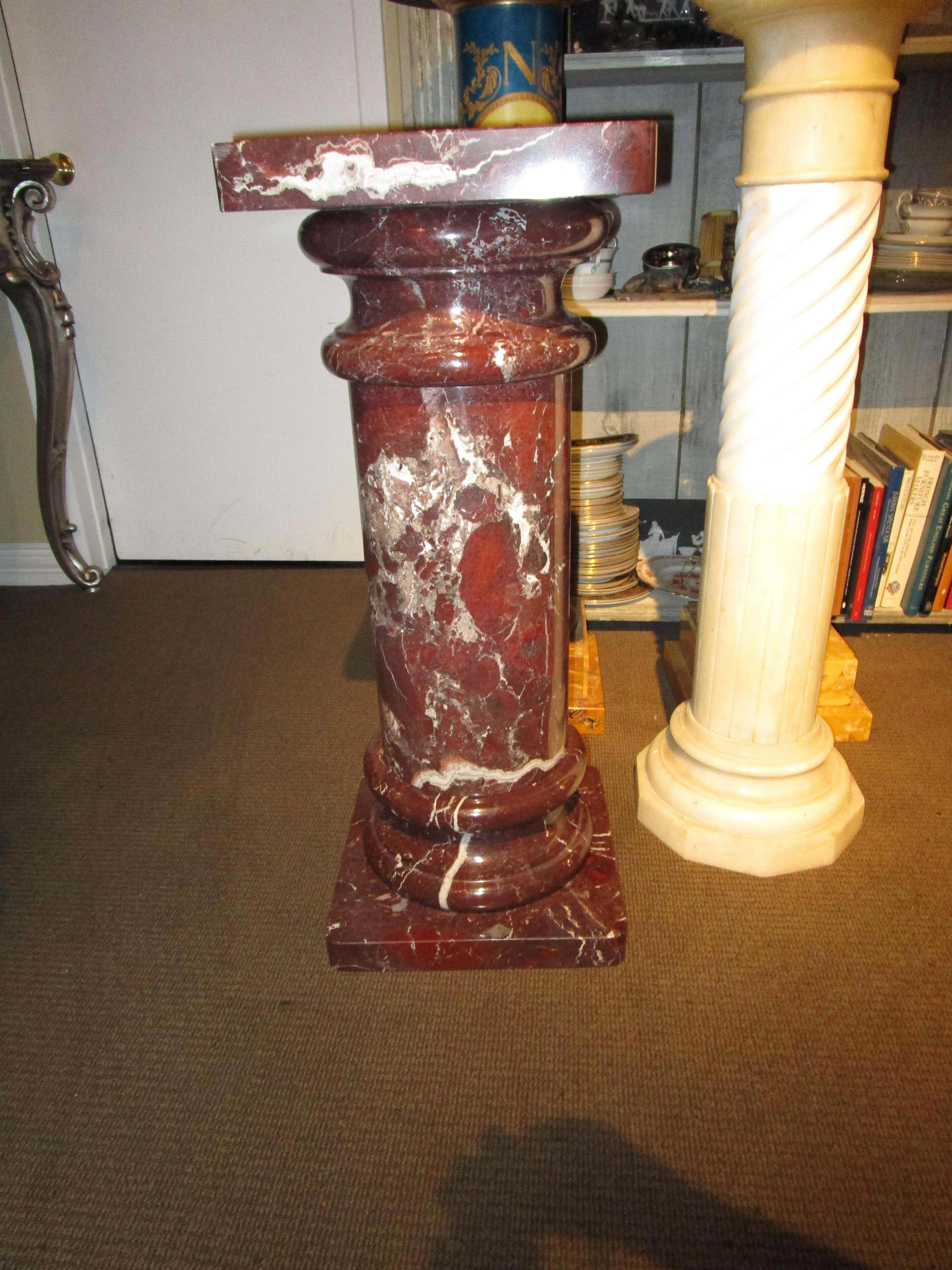 Classical Roman A fine thick 19th century Rouge marble pedestal . Beautiful quality For Sale