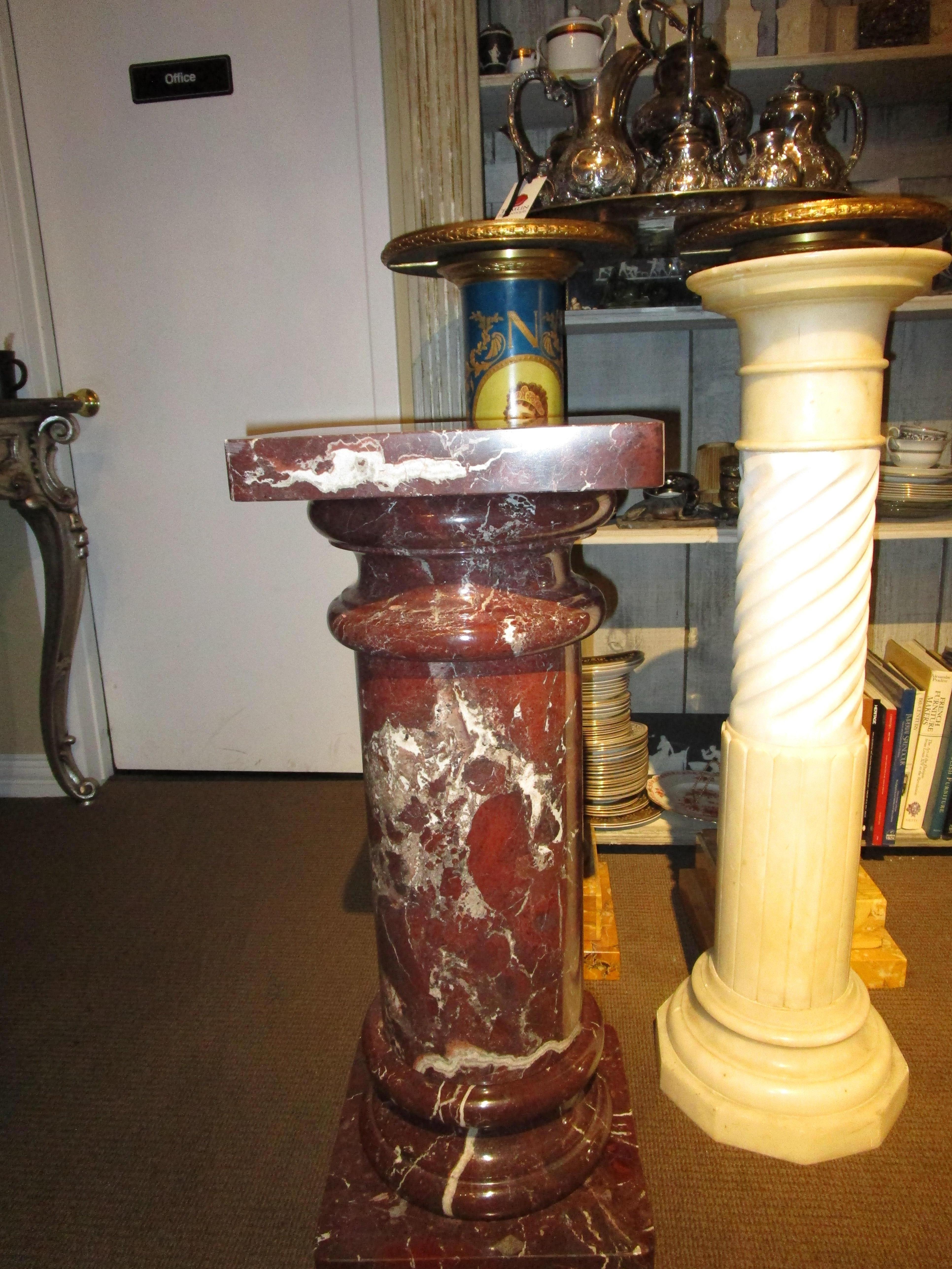 French A fine thick 19th century Rouge marble pedestal . Beautiful quality For Sale