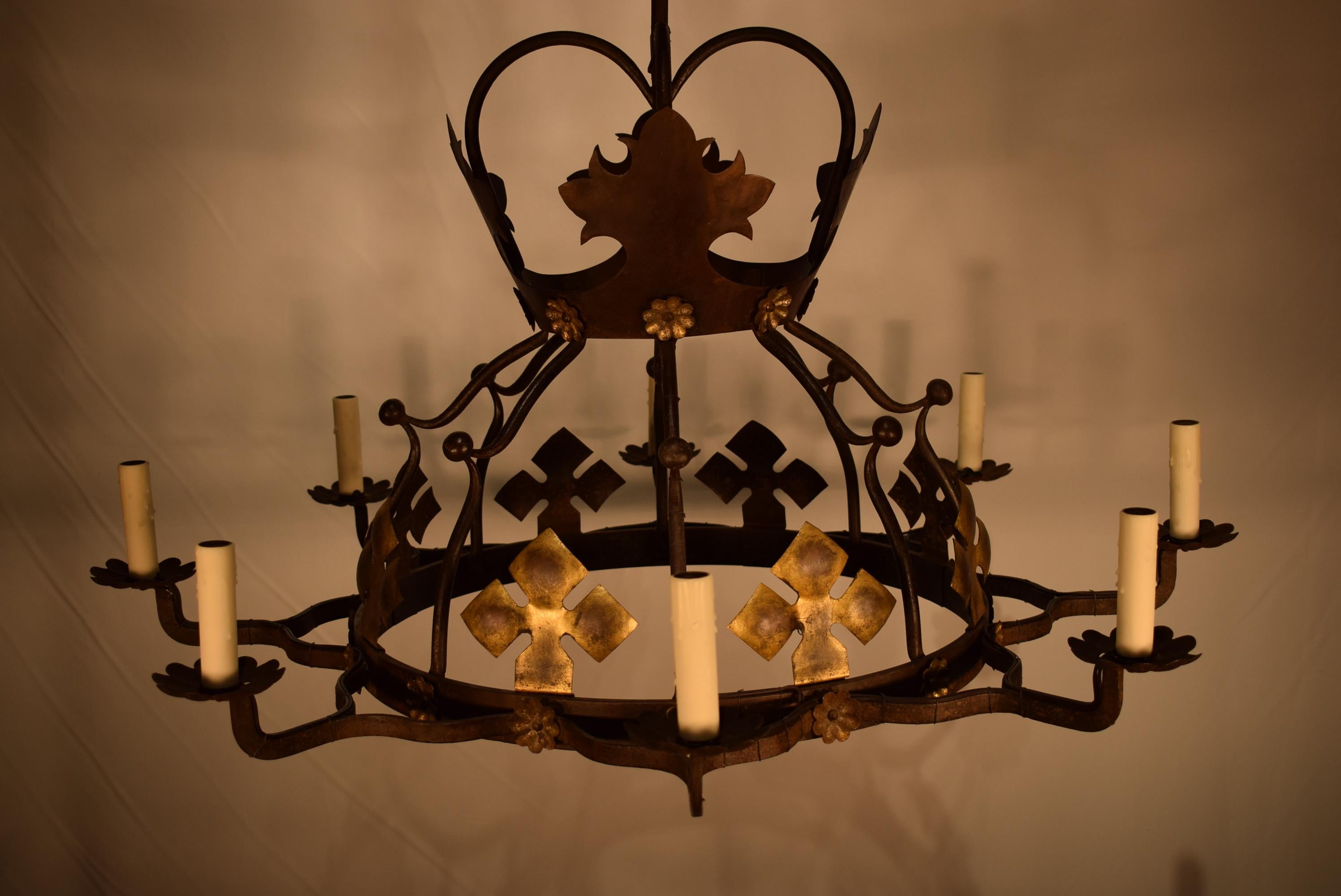 Fine Tudor Style Iron Chandelier, France, circa 1940 For Sale 4