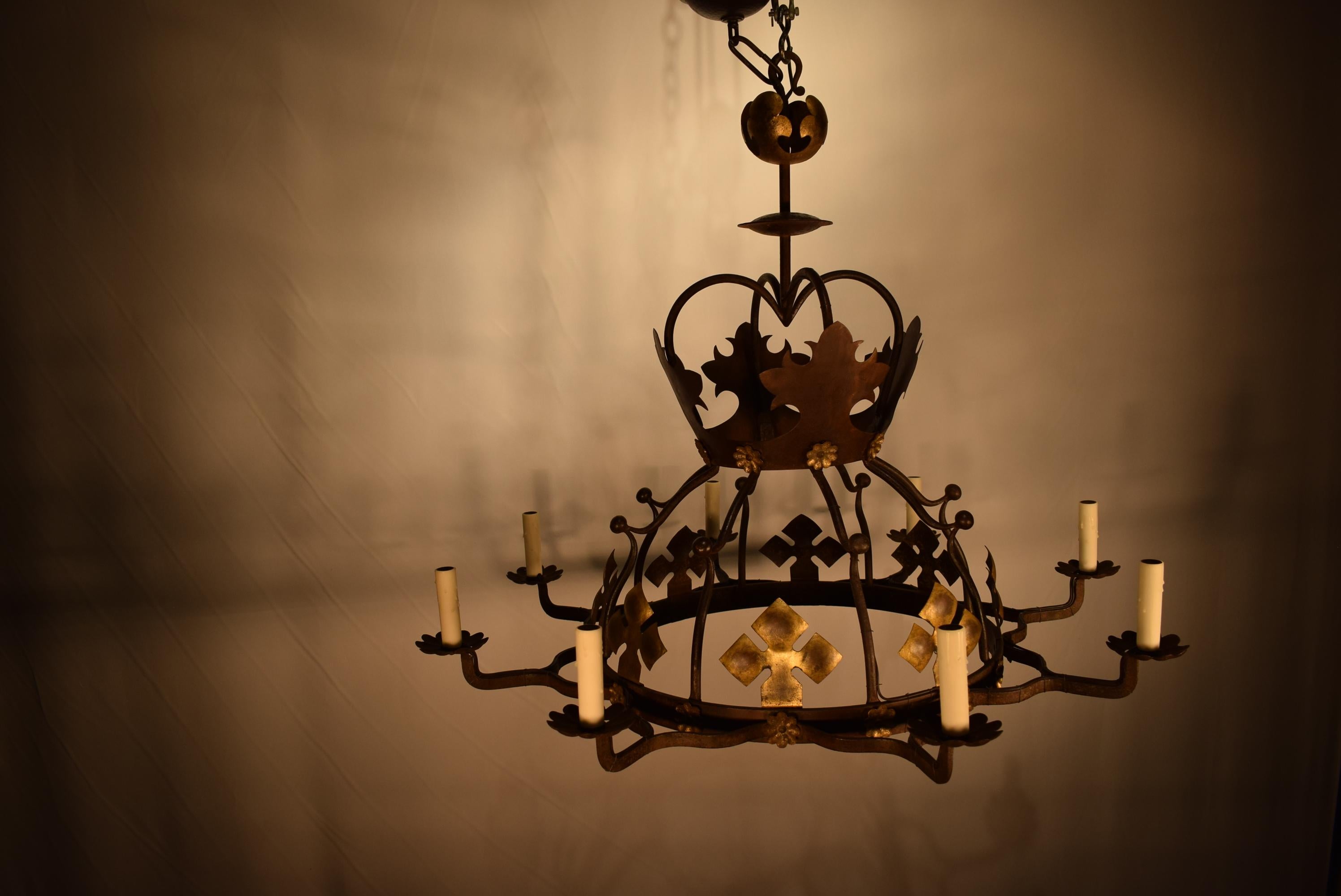 Fine Tudor Style Iron Chandelier, France, circa 1940 For Sale 8