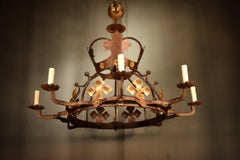 Fine Tudor Style Iron Chandelier, France, circa 1940