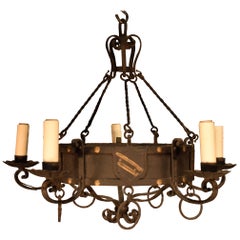 Fine Tudor Style Iron Chandelier, France, circa 1940