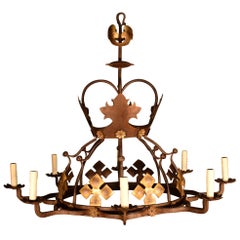 Vintage Fine Tudor Style Iron Chandelier, France, circa 1940