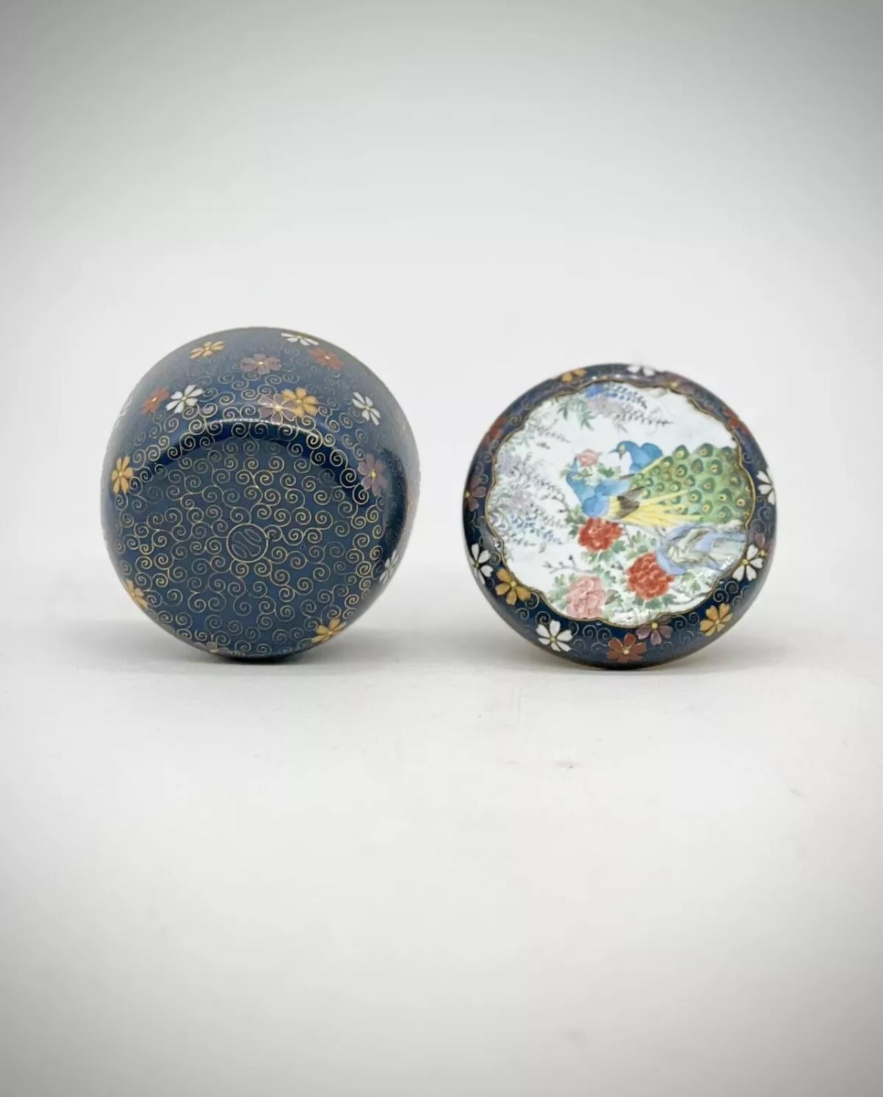 Fina e inusual caja y tapa japonesas antiguas de esmalte cloisonné Kogo de Inaba en venta 10