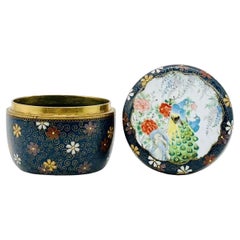 Fina e inusual caja y tapa japonesas antiguas de esmalte cloisonné Kogo de Inaba