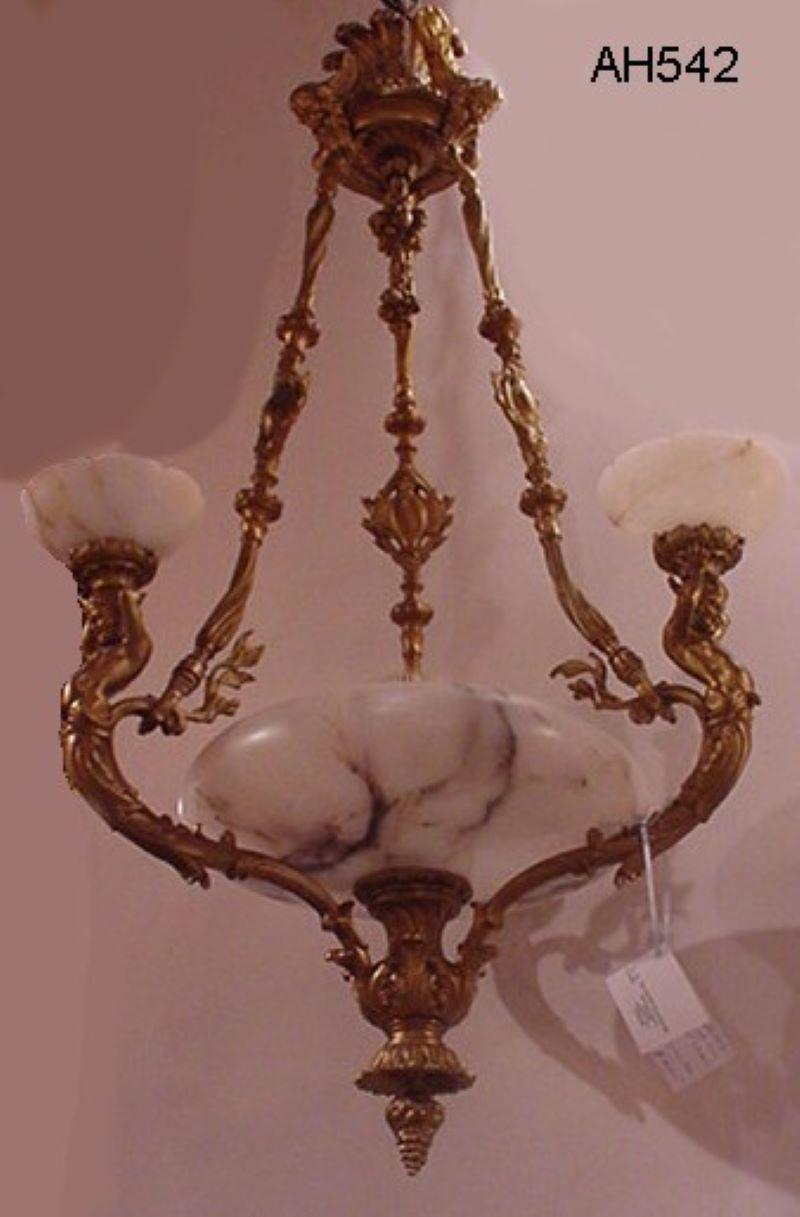 Fine & Unusual Gilt Bronze & Alabaster Chandelier, Bowl as is For Sale 4