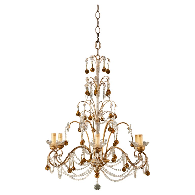 Fine Glass Chandelier with Amber Glass Droplets at 1stDibs