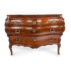 A Fine Venetian Walnut and Tulipwood Bombé Commode, Italian c.1760