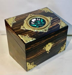 Fine Victorian Coromandel Brass Bound Pietra Dura Stationary Box, by C.G. Hope