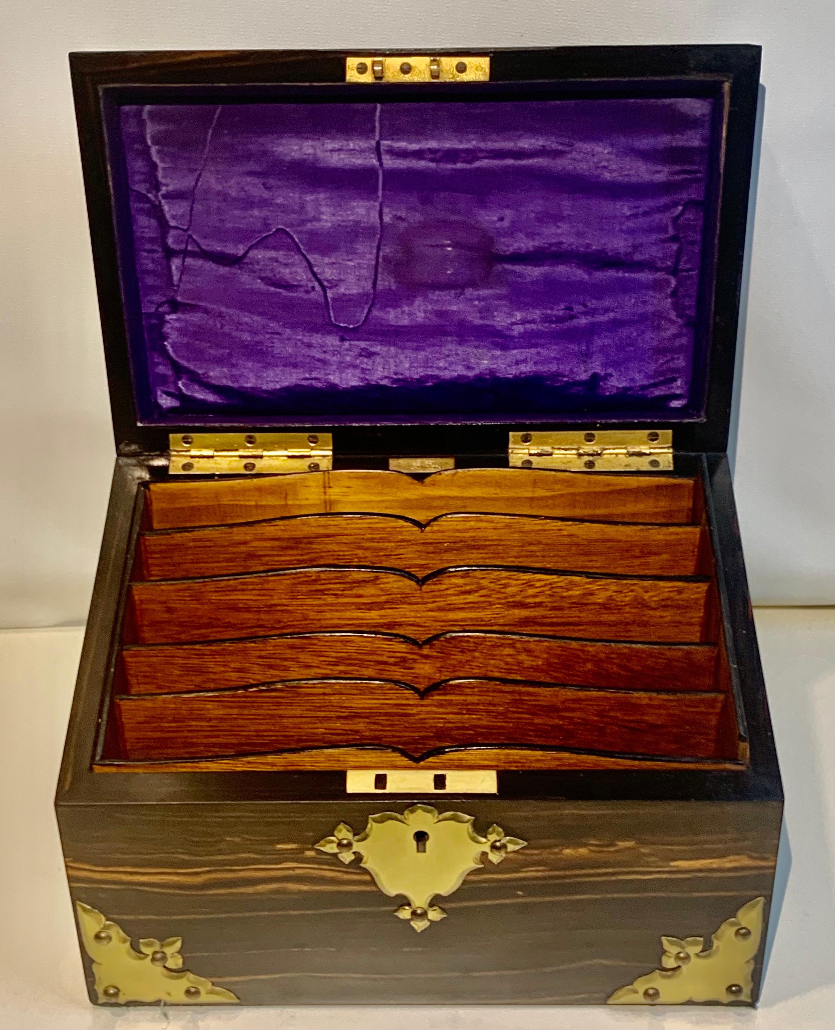 Mid-20th Century Fine Victorian Coromandel Brass Bound Pietra Dura Stationary Box, by C.G. Hope For Sale