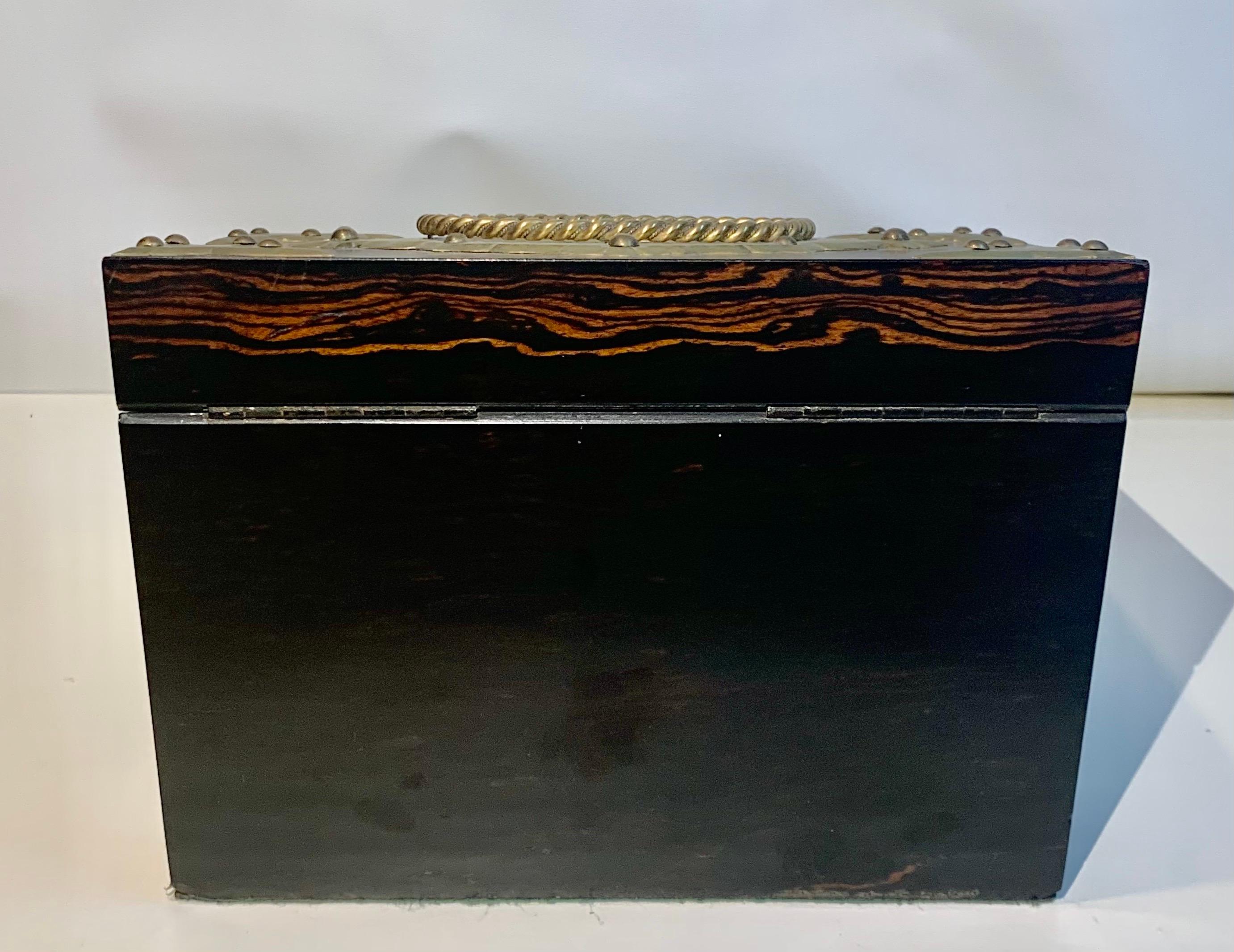 Fine Victorian Coromandel Brass Bound Pietra Dura Stationary Box, by C.G. Hope For Sale 1