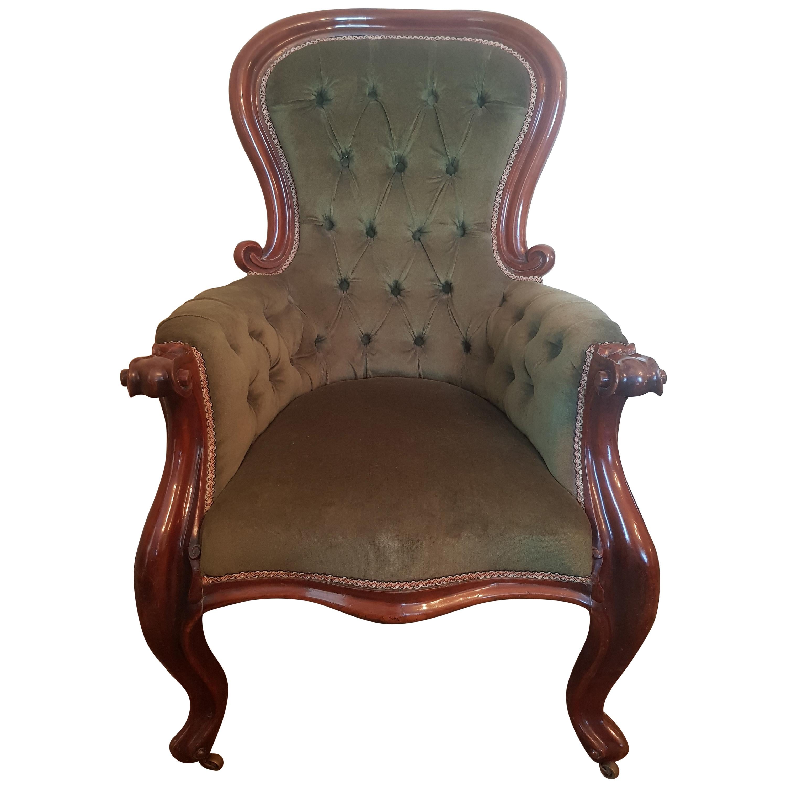 Fine Victorian Mahogany Gentlemans Arm Chair with Accompanying Foot Rest For Sale