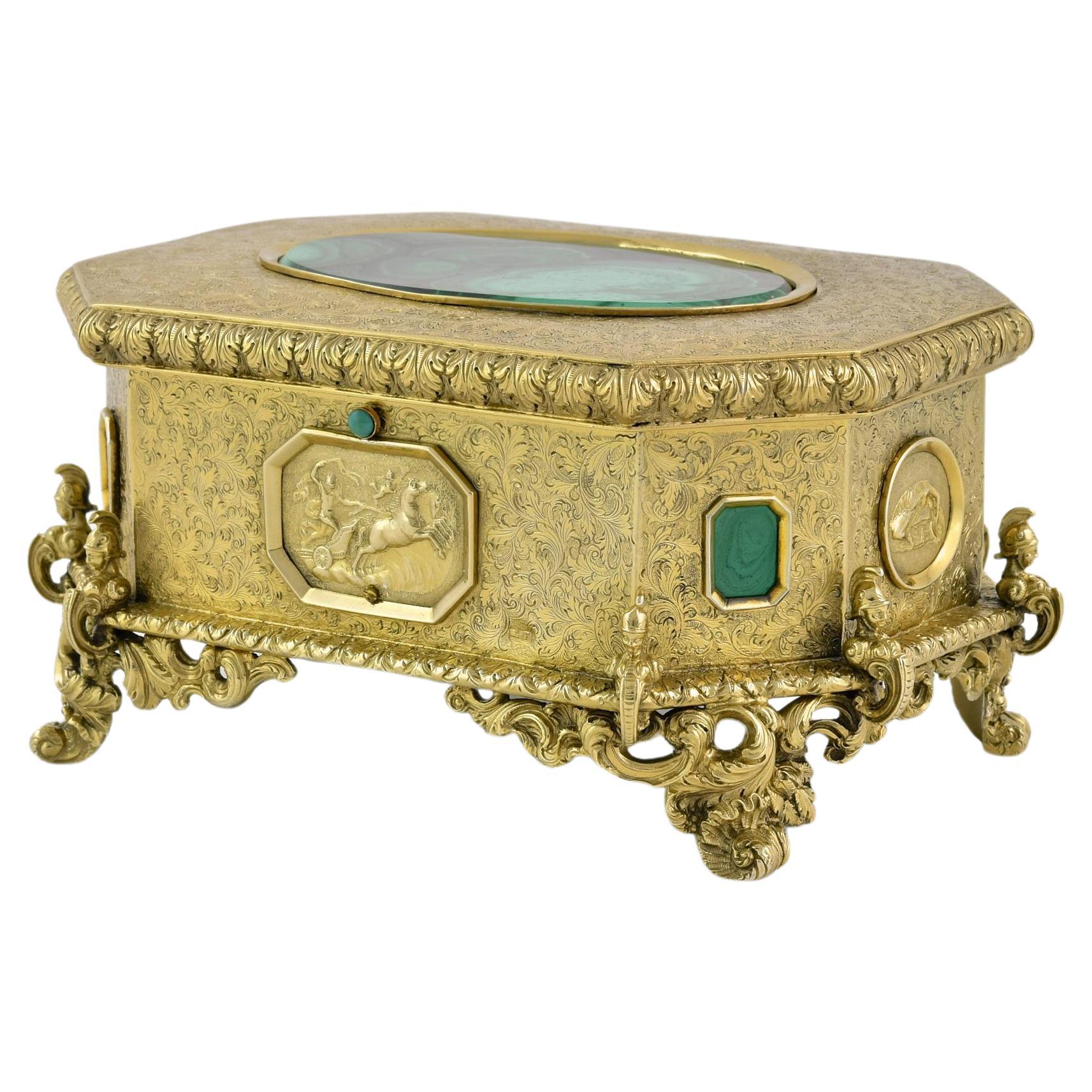 A Fine Victorian Silver-Gilt And Malachite Jewellery Casket For Sale